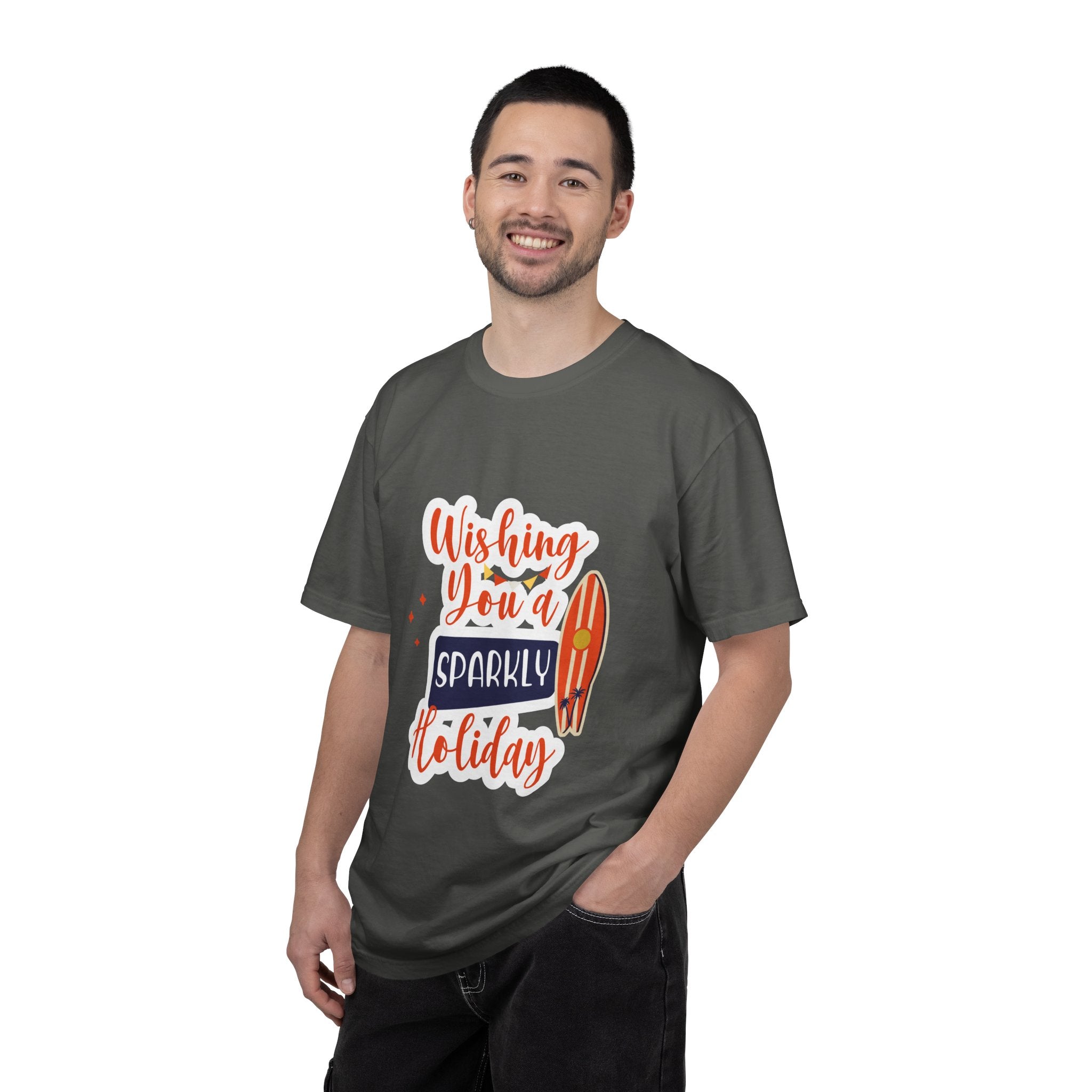 Holiday Surfboard T‑Shirt — "Wishing You a Sparkly Holiday" Beachy Christmas Tee