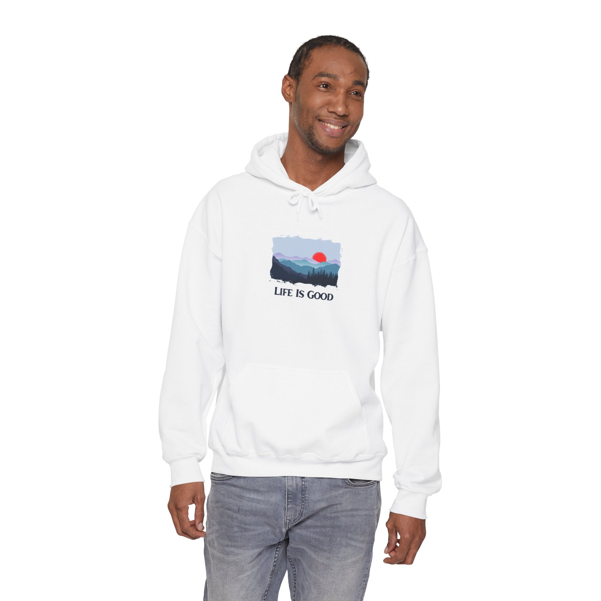 Hoodie - 'Life Is Good' Mountain Sunrise Graphic Hoodie