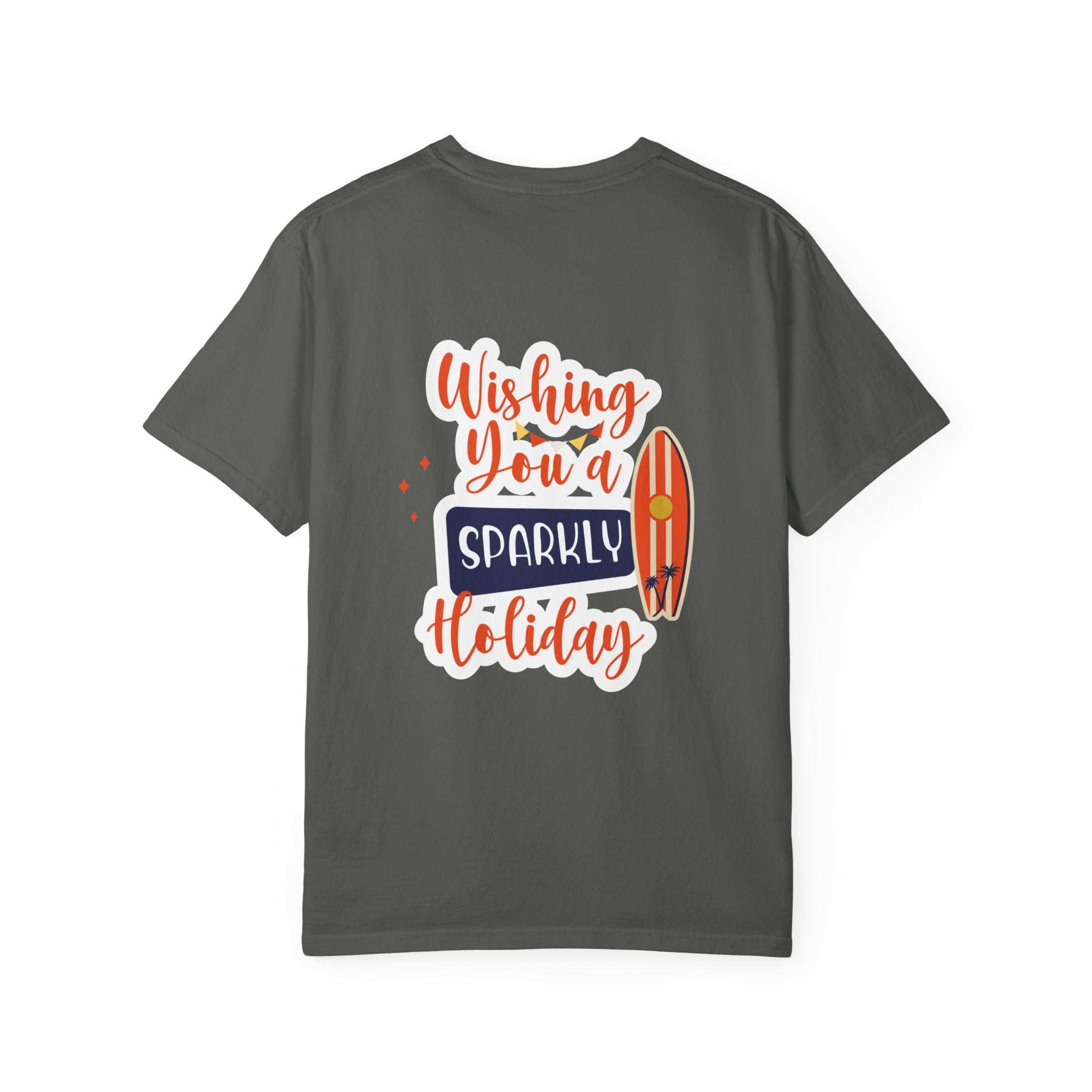Holiday Surfboard T‑Shirt — "Wishing You a Sparkly Holiday" Beachy Christmas Tee