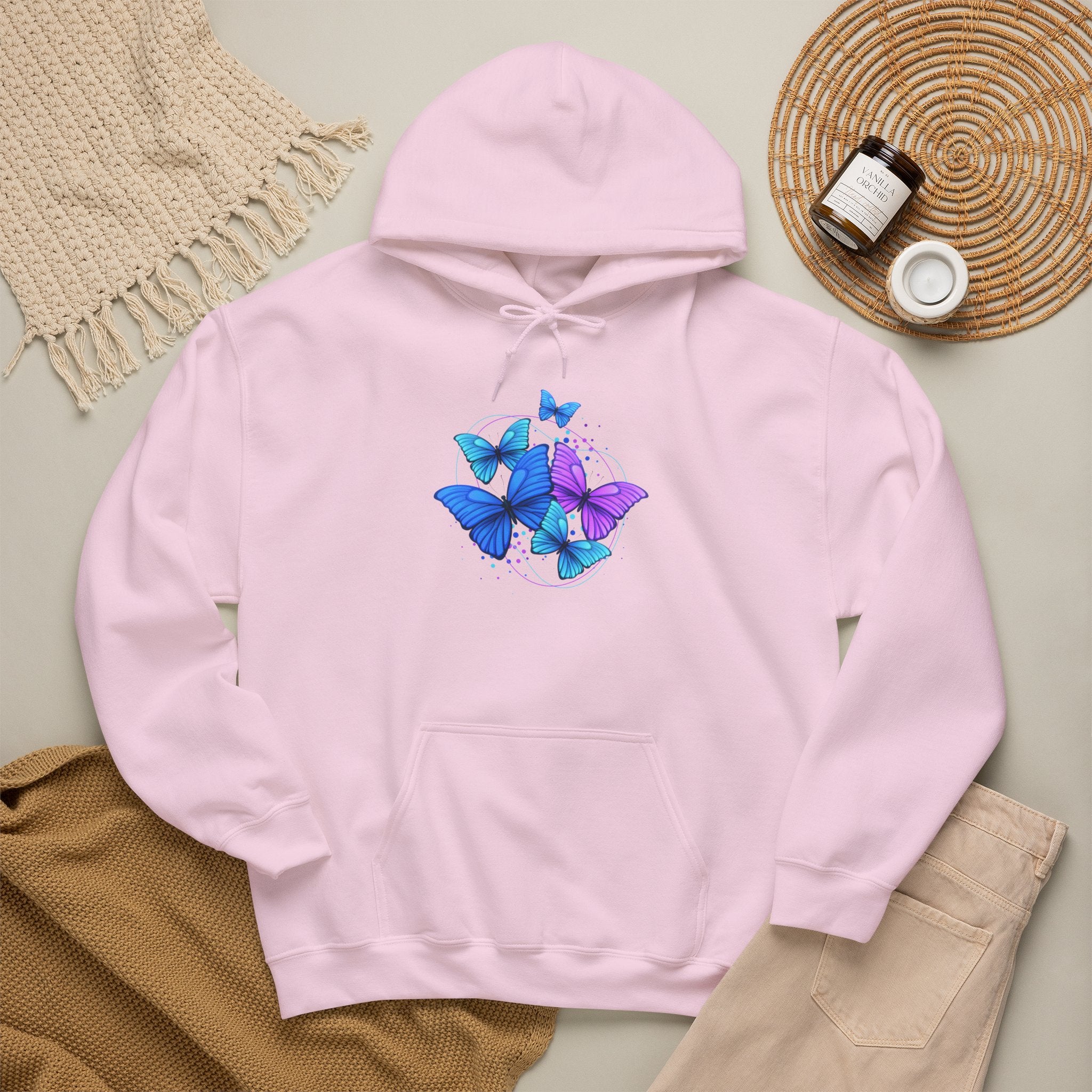 Butterfly Cluster Hoodie – Blue & Purple Butterfly Graphic Sweatshirt