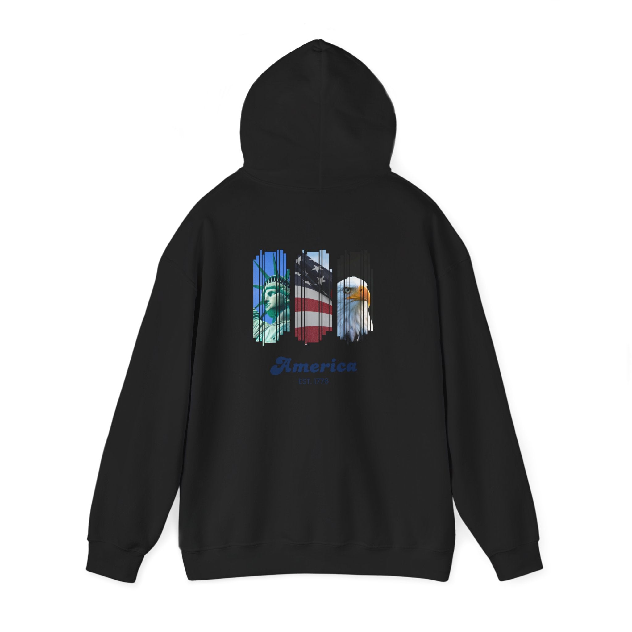 Patriotic America Hoodie – Eagle, Flag & Statue of Liberty Graphic Sweatshirt