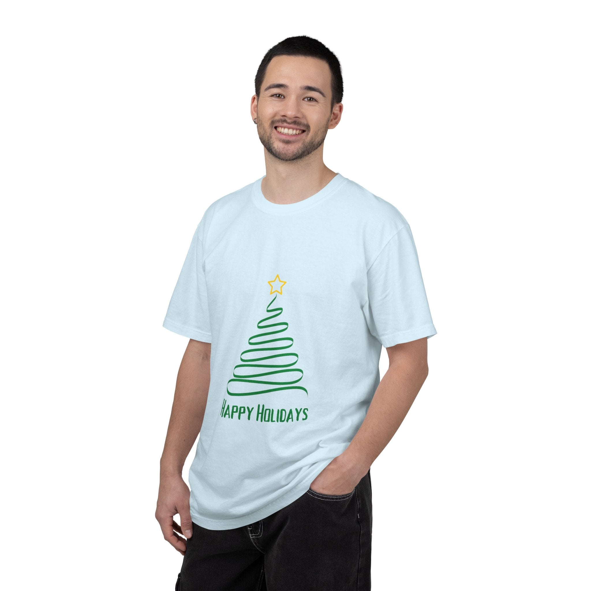 Holiday Spiral Christmas Tree T-Shirt — "Happy Holidays" Minimalist Graphic