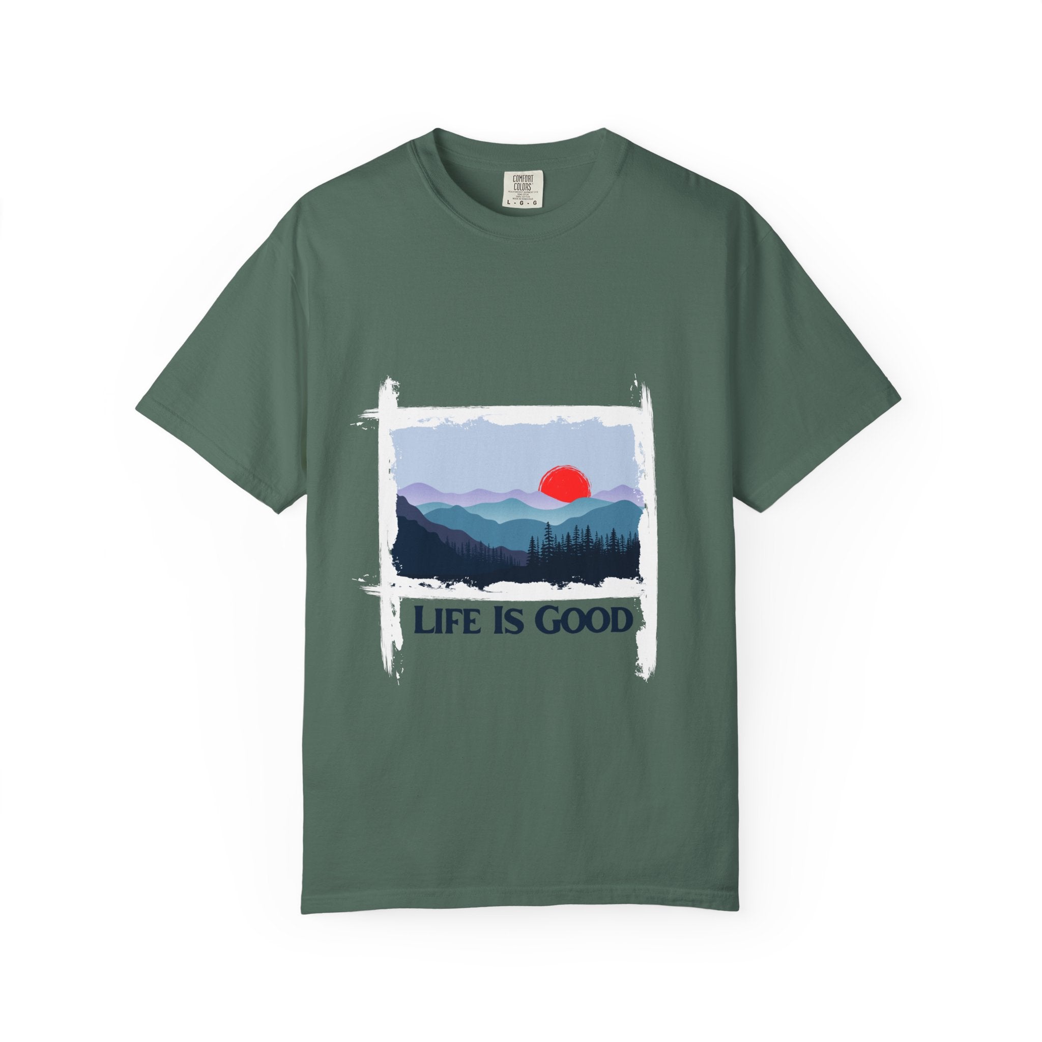 Life Is Good Mountain T-Shirt — Scenic Sunrise Graphic Tee