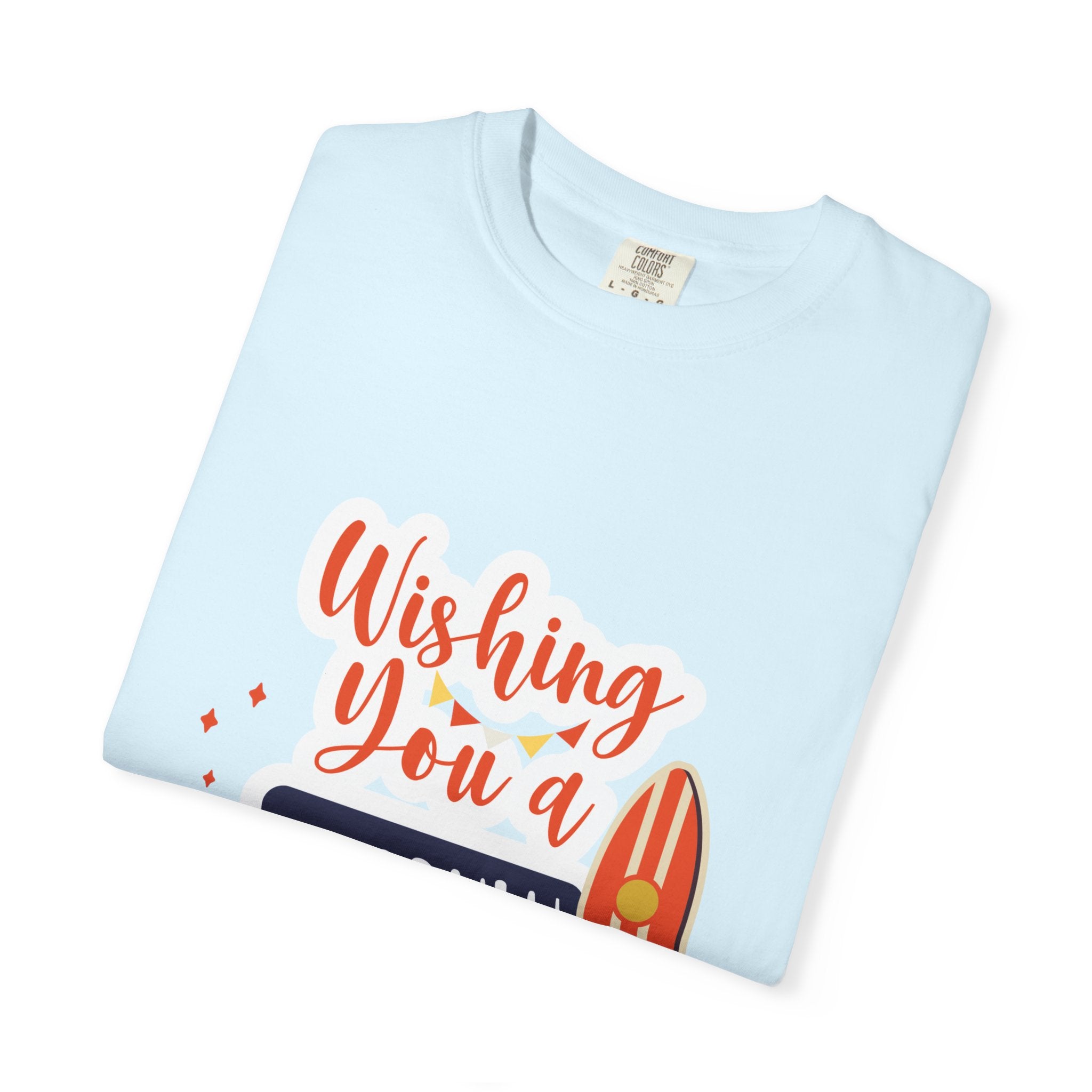 Holiday Surfboard T‑Shirt — "Wishing You a Sparkly Holiday" Beachy Christmas Tee
