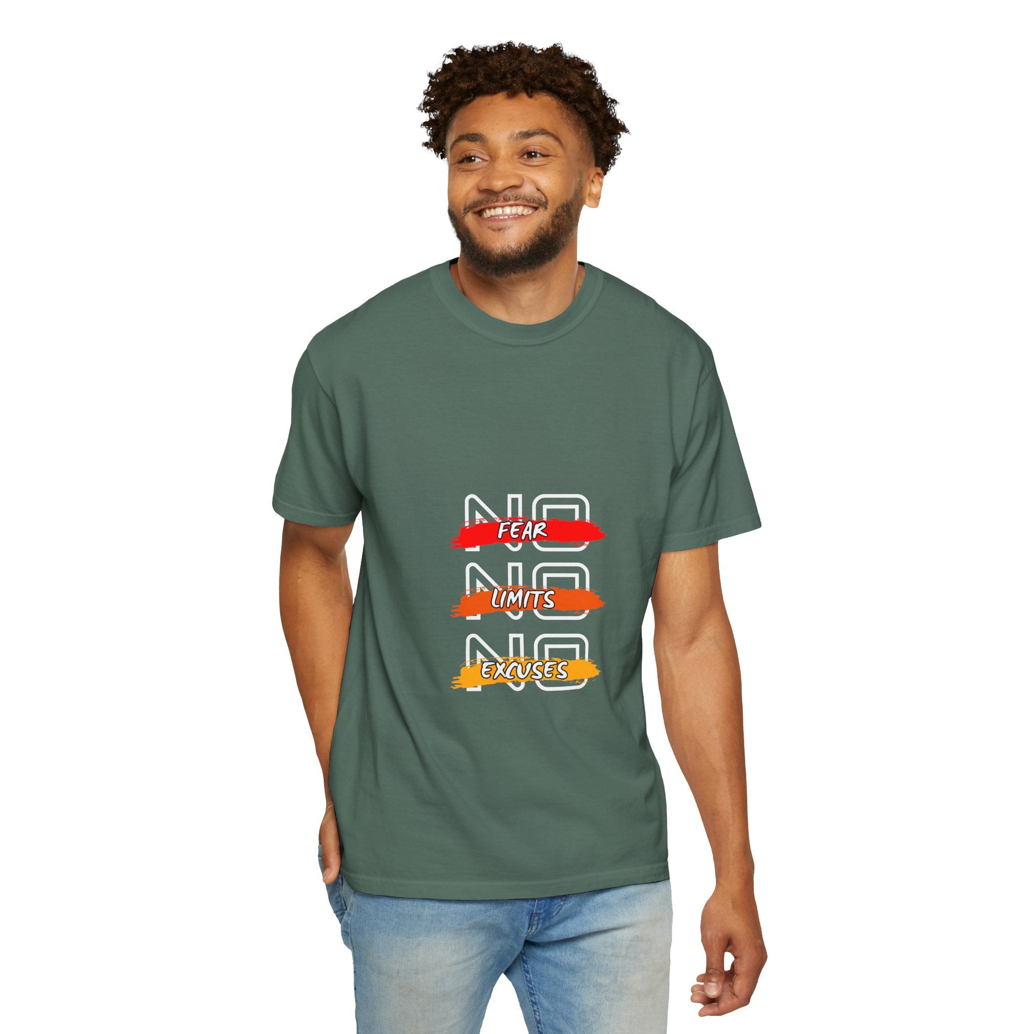 T-Shirt — "No Fear, No Limits, No Excuses" Motivational Graphic Tee