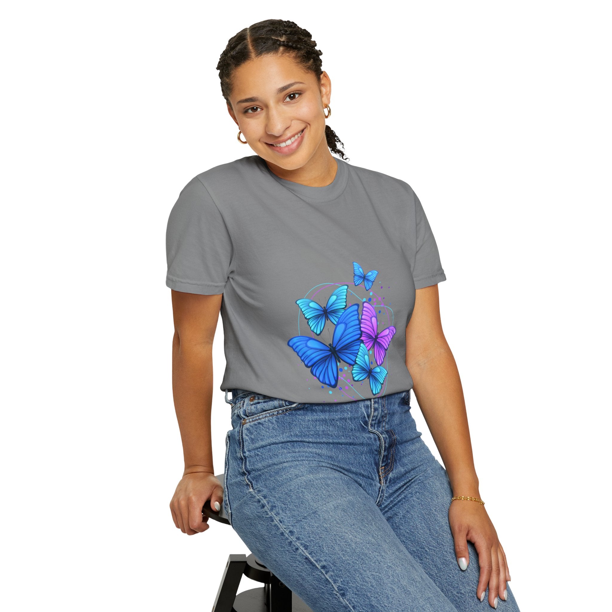 Butterfly Cluster T‑Shirt — Blue & Purple Wings Graphic Tee