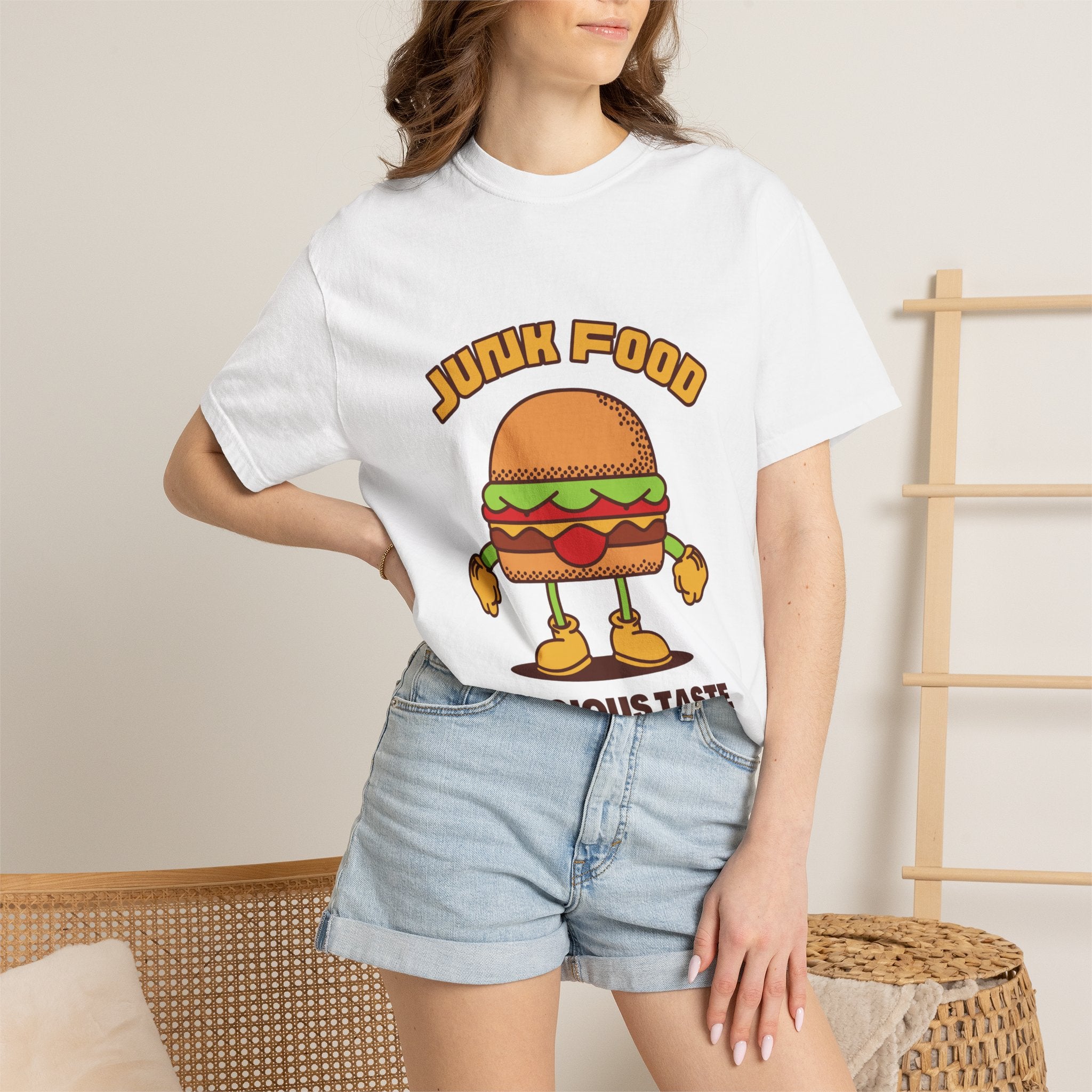 Junk Food Burger T-Shirt — Cute Retro ‘Delicious Taste’ Graphic Tee