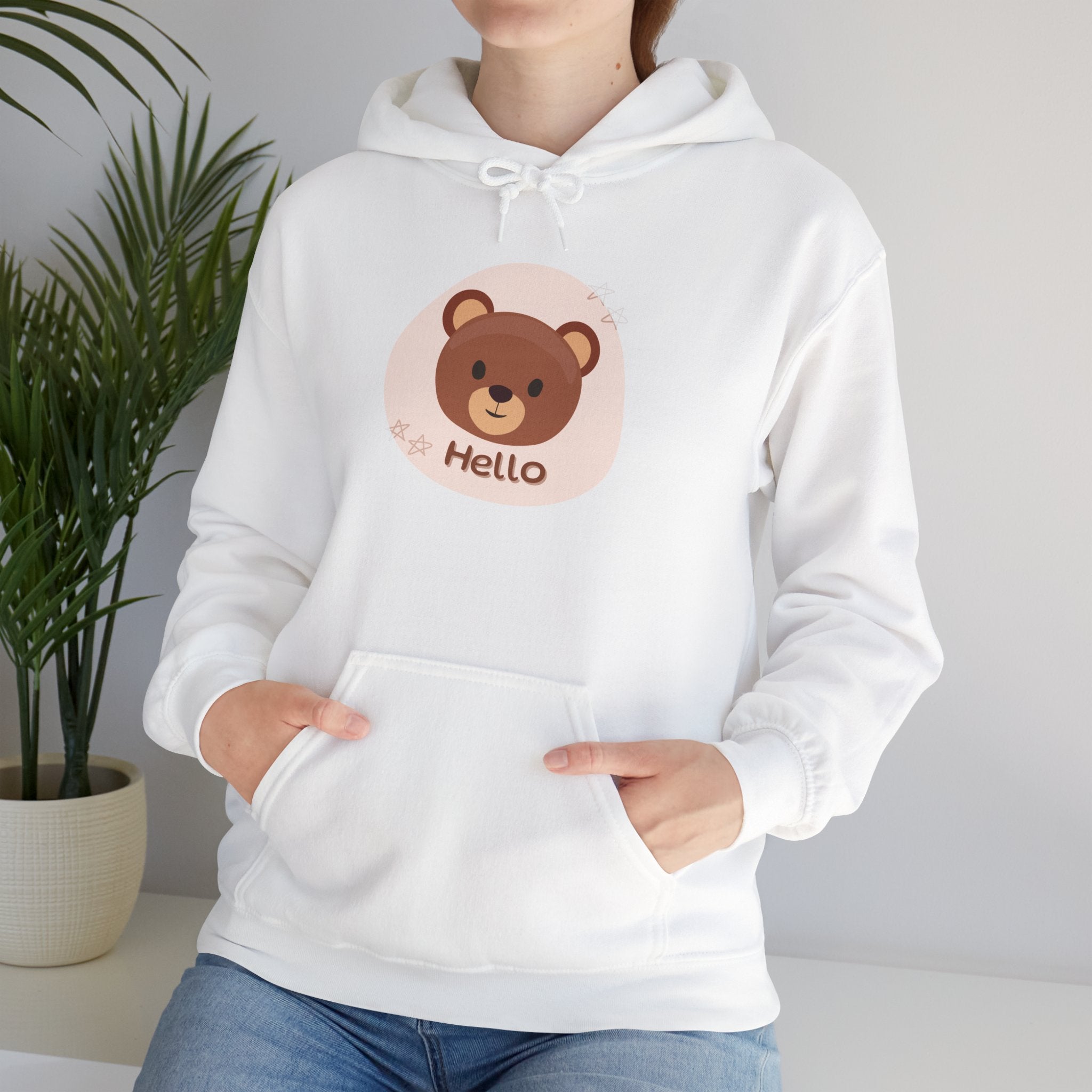 Bear Hello Hoodie - Cute Cartoon Bear Graphic Pullover
