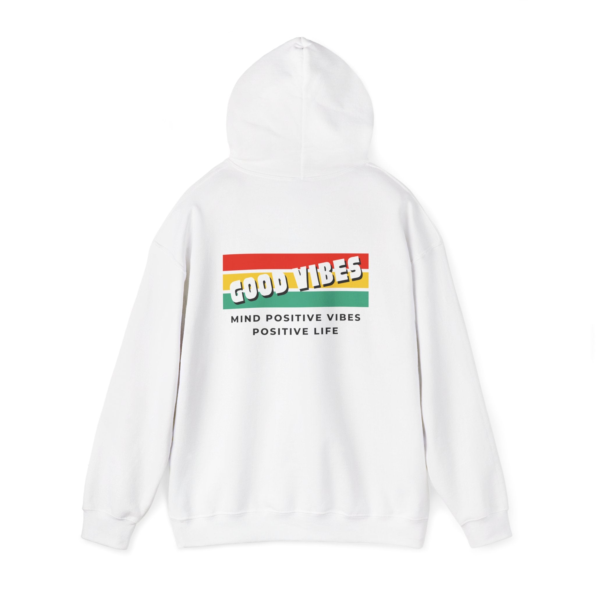 Good Vibes Hoodie — Retro Striped “MIND POSITIVE VIBES • POSITIVE LIFE” Graphic Hoodie