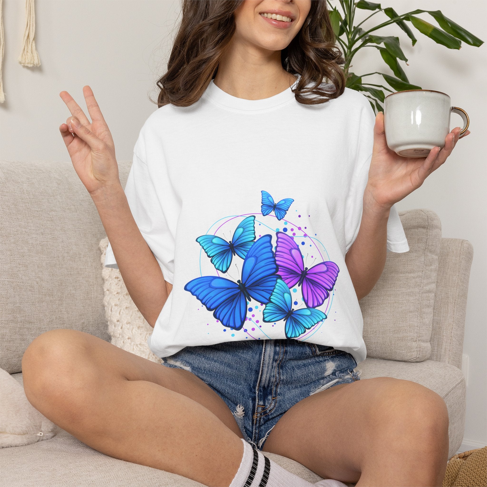 Butterfly Cluster T‑Shirt — Blue & Purple Wings Graphic Tee