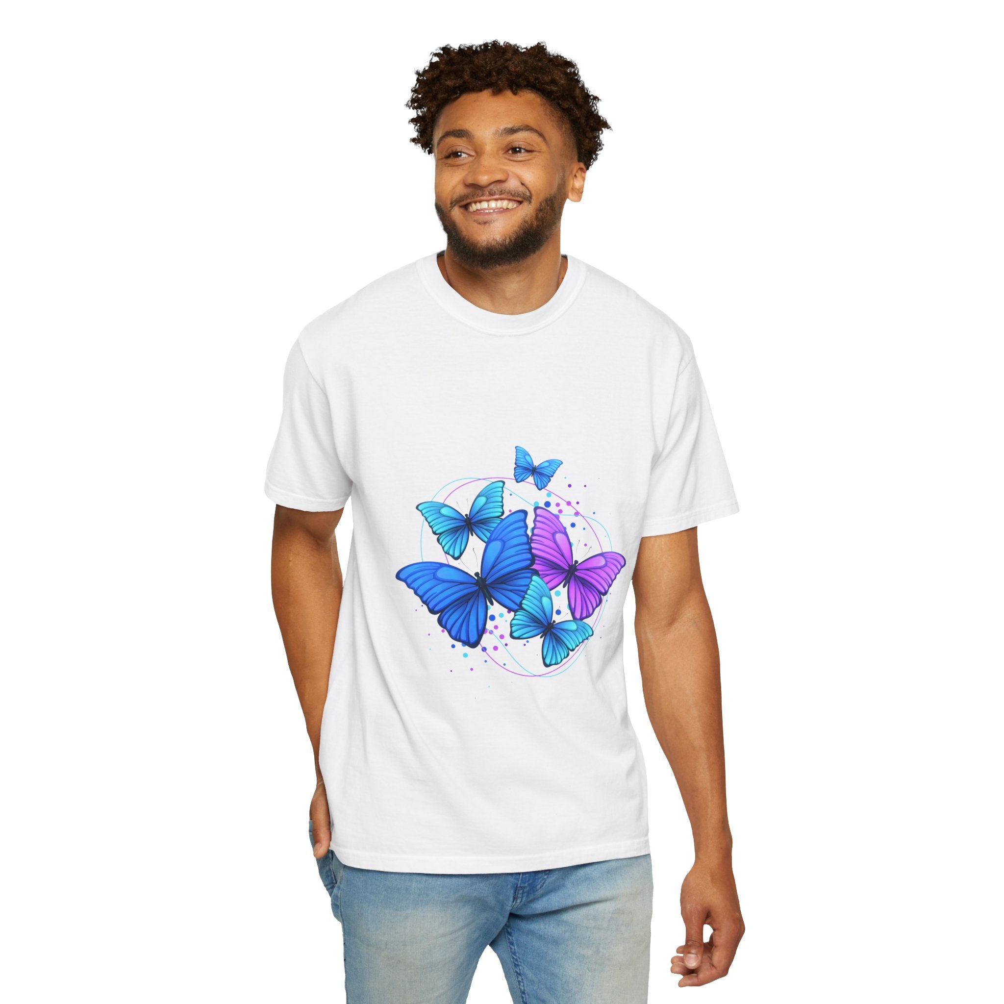 Butterfly Cluster T‑Shirt — Blue & Purple Wings Graphic Tee