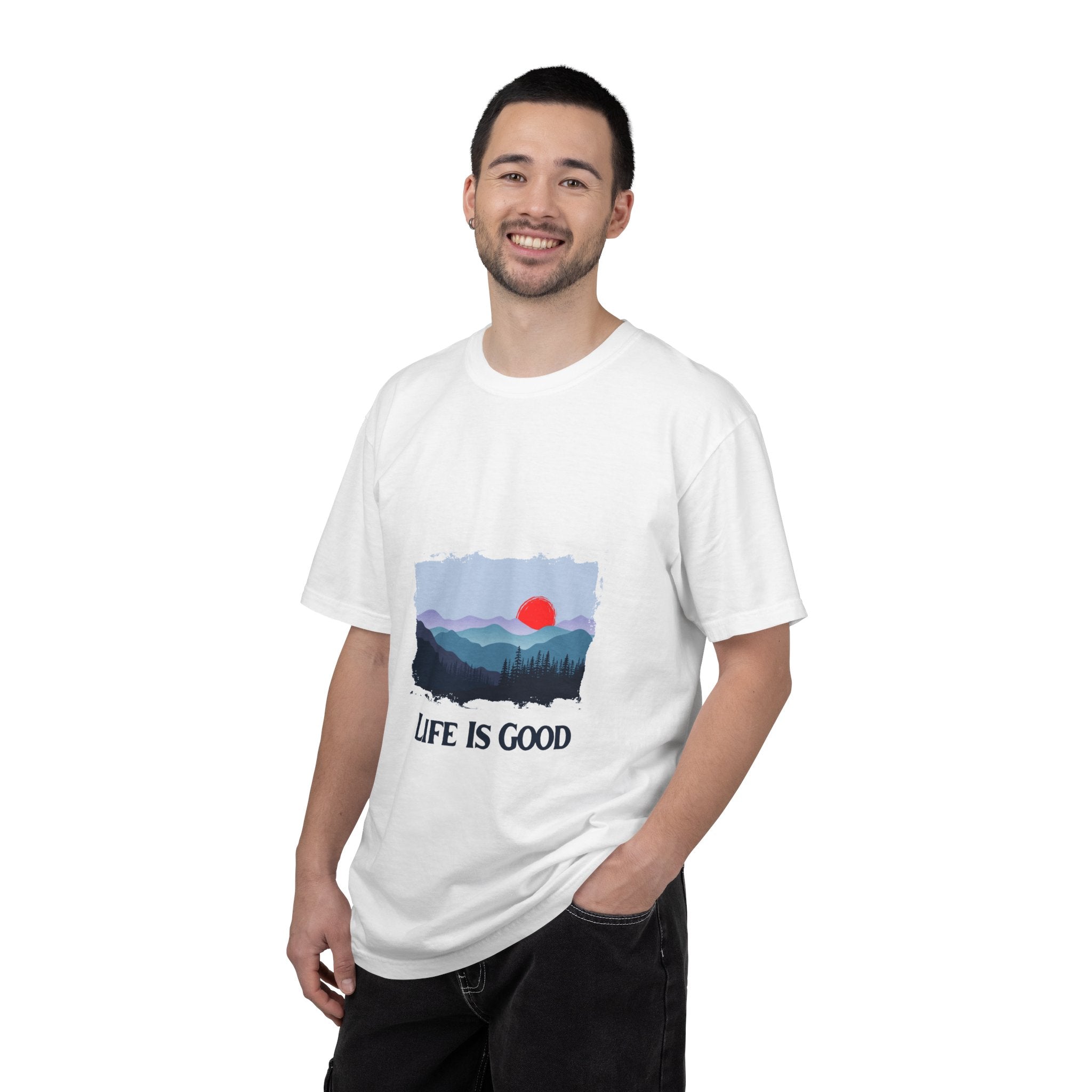 Life Is Good Mountain T-Shirt — Scenic Sunrise Graphic Tee