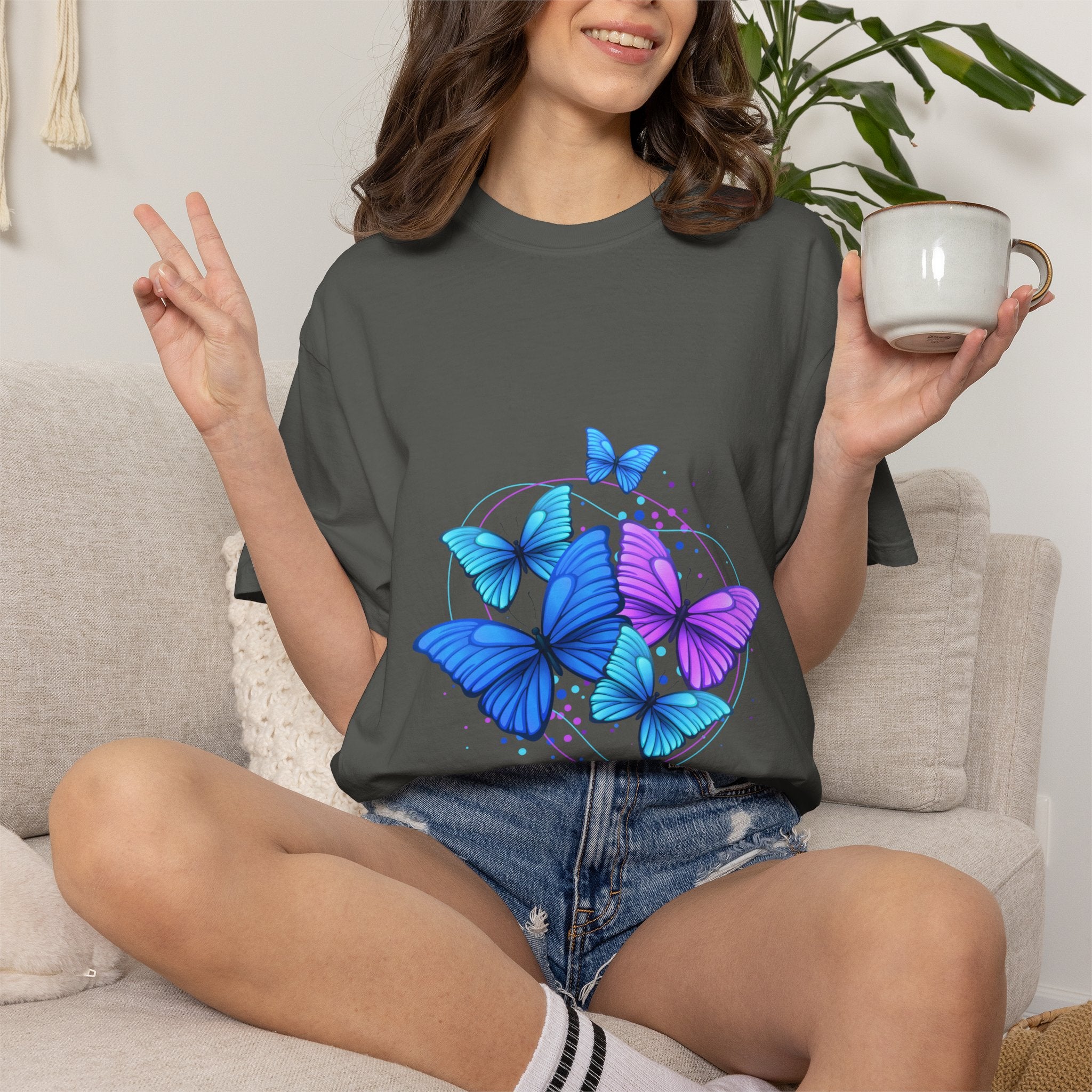 Butterfly Cluster T‑Shirt — Blue & Purple Wings Graphic Tee