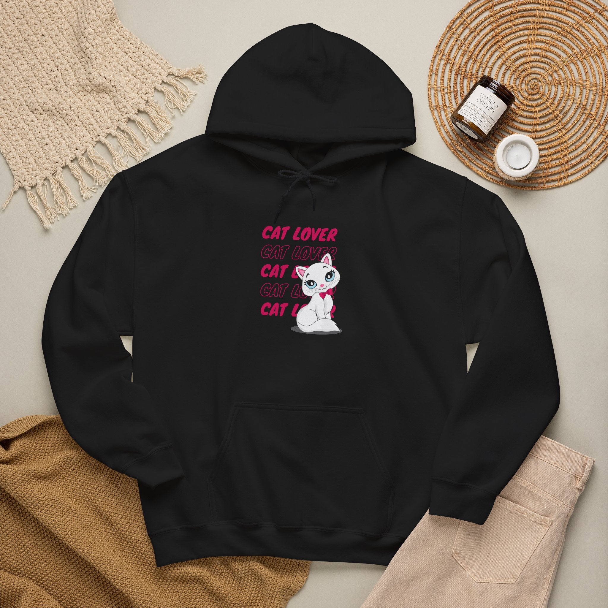 Cat Lover Hoodie — Cute Pink Kitty Graphic Pullover