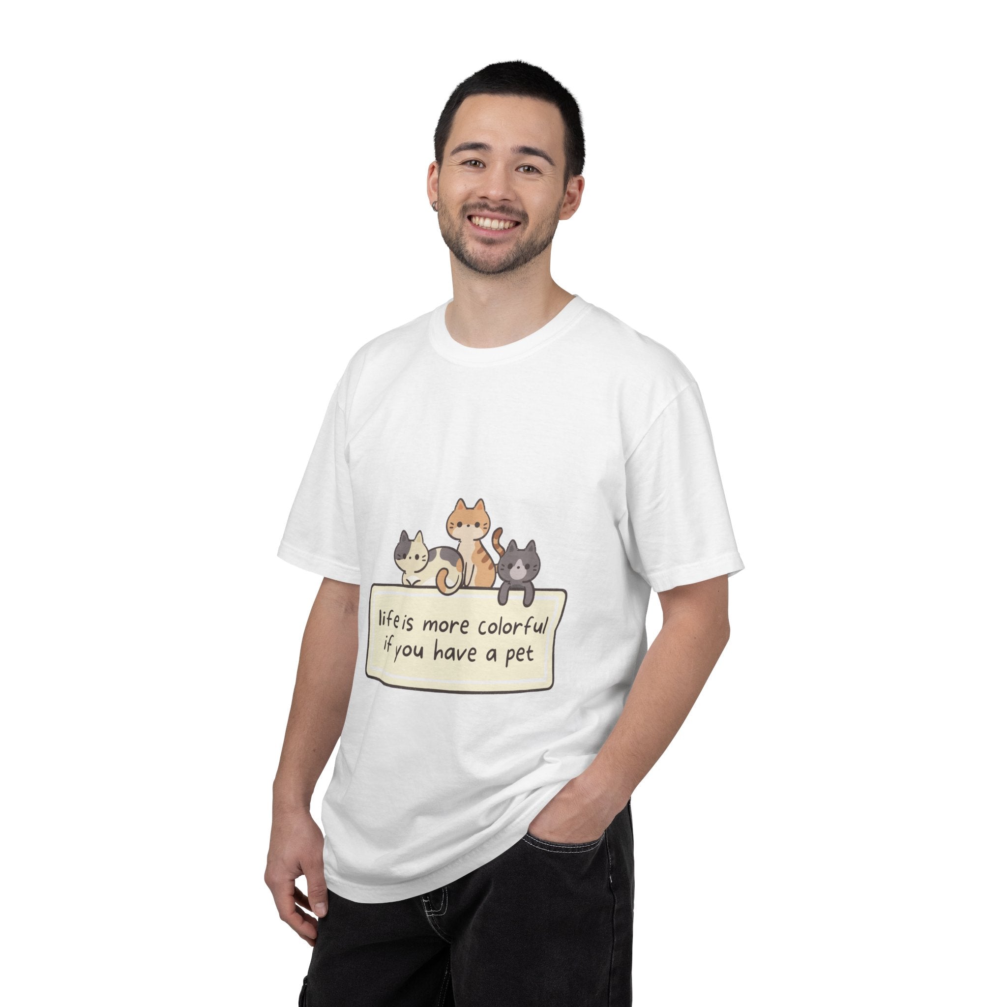 Pet Lover T-Shirt — "Life is More Colorful if You Have a Pet" Cute Cat Illustration