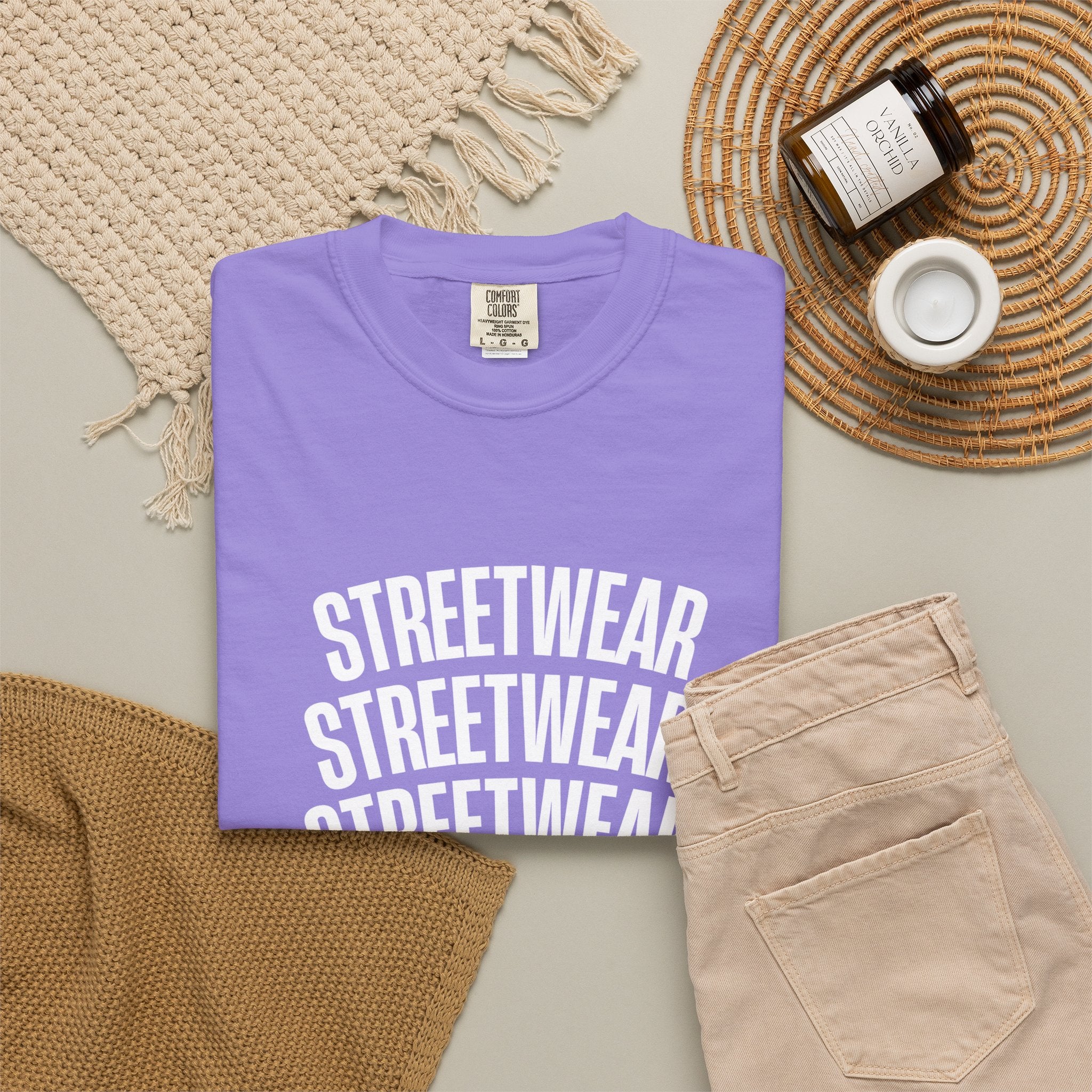 Streetwear Panther T‑Shirt — Graphic Garment-Dyed Tee with 'STREETWEAR' Text & Barcode