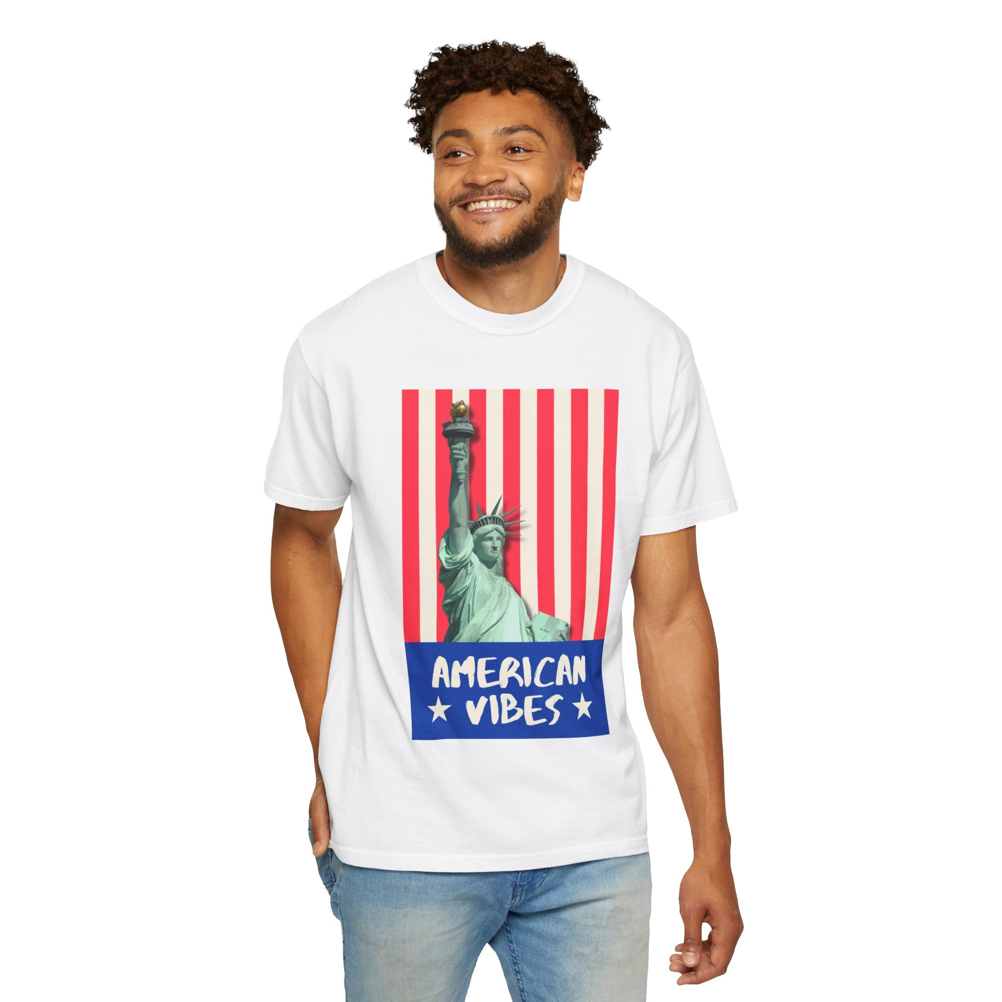 American Vibes T-Shirt — Statue of Liberty Patriotic Tee for 4th of July