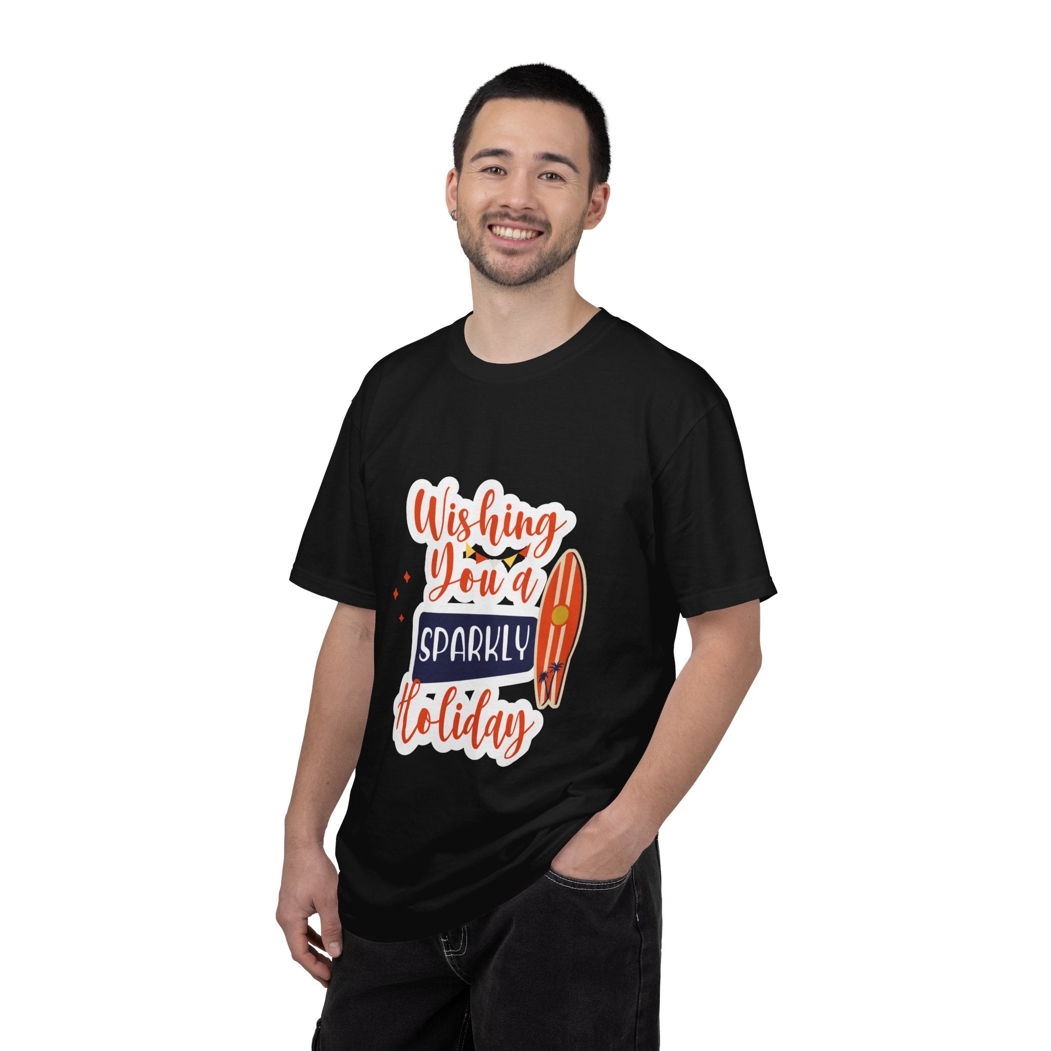 Holiday Surfboard T‑Shirt — "Wishing You a Sparkly Holiday" Beachy Christmas Tee