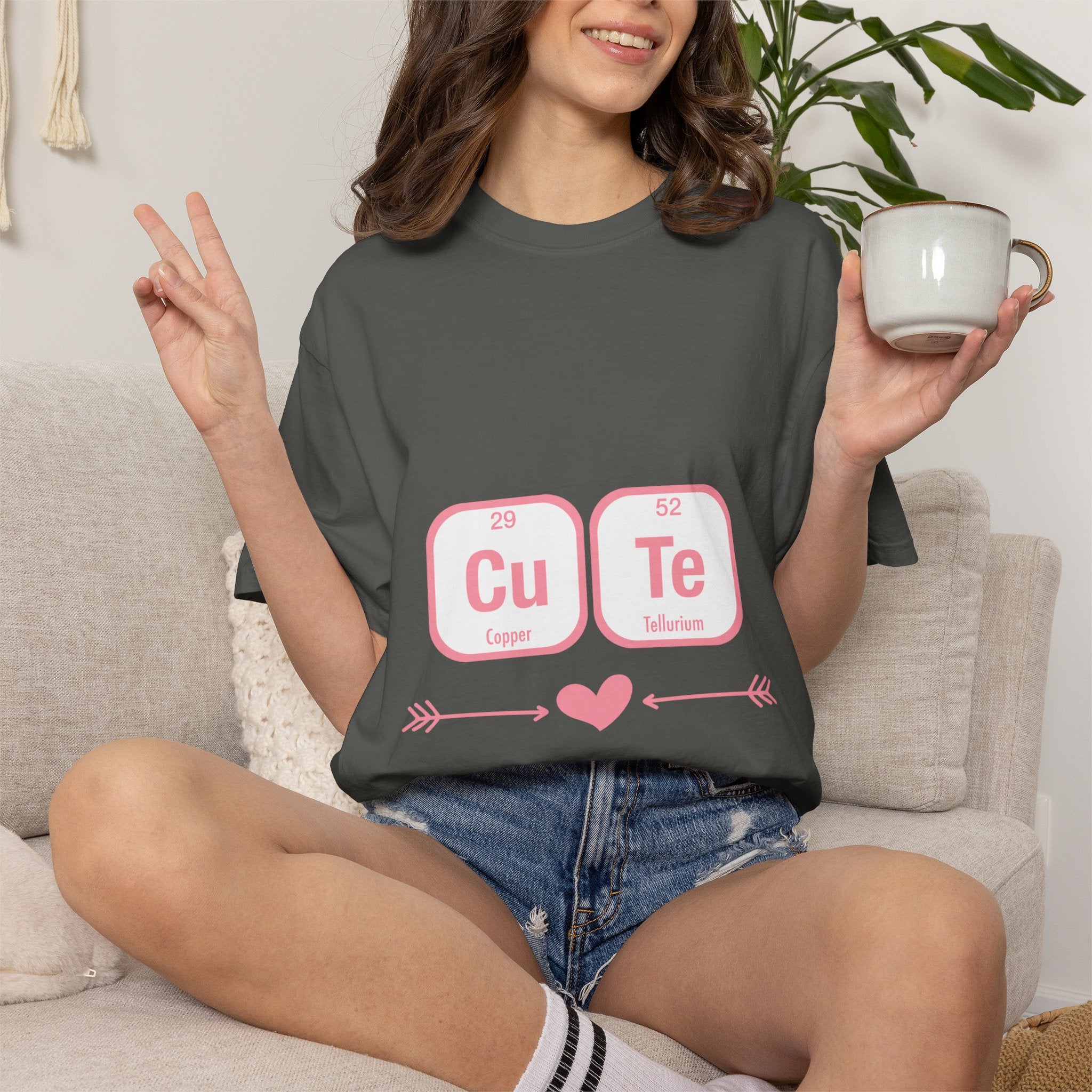 Cute Chemistry Tee — "Cu Te" Element Heart Graphic T-Shirt