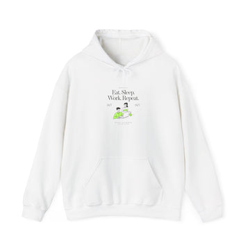 Work From Home Hoodie — "Eat. Sleep. Work. Repeat." Graphic Hooded Sweatshirt