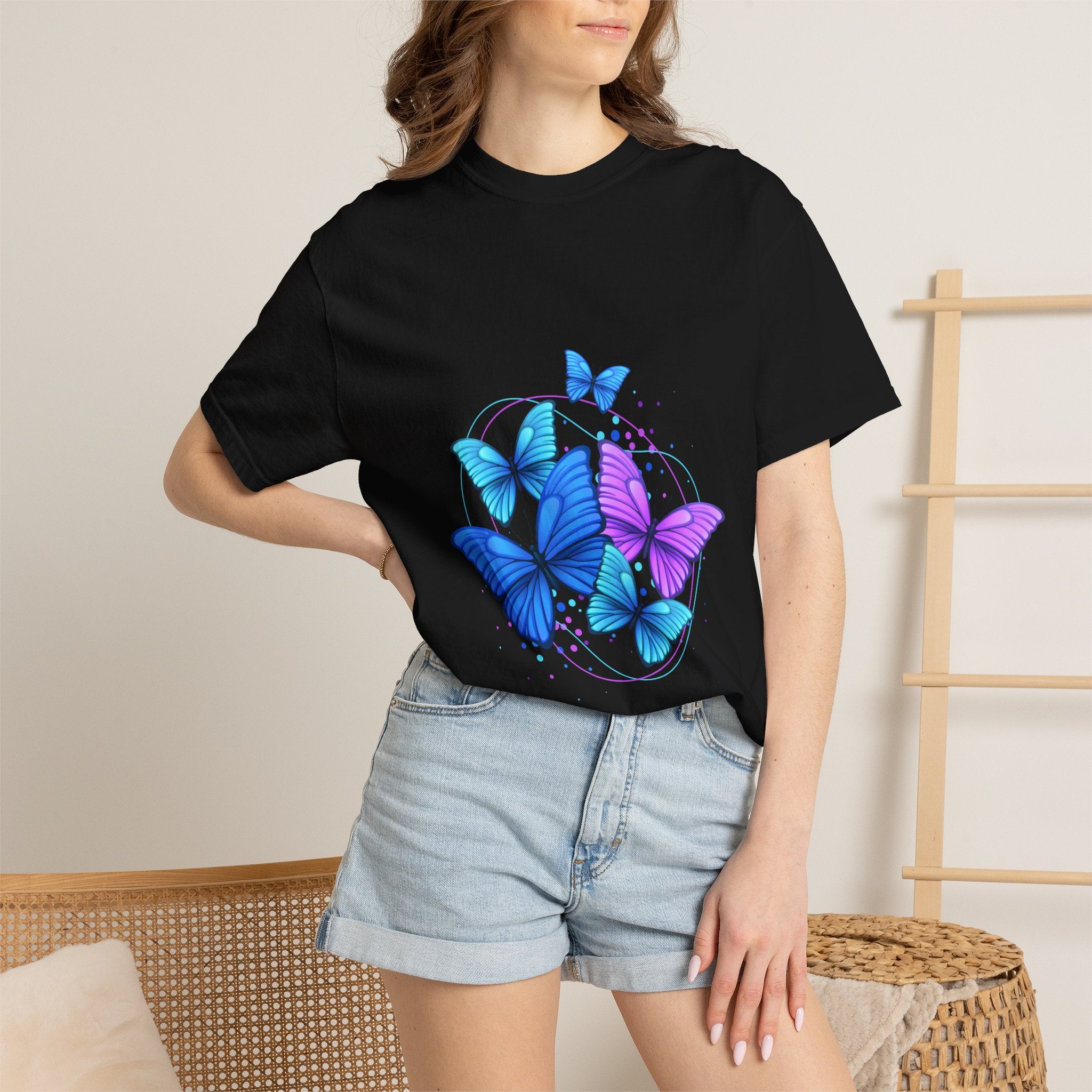 Butterfly Cluster T‑Shirt — Blue & Purple Wings Graphic Tee