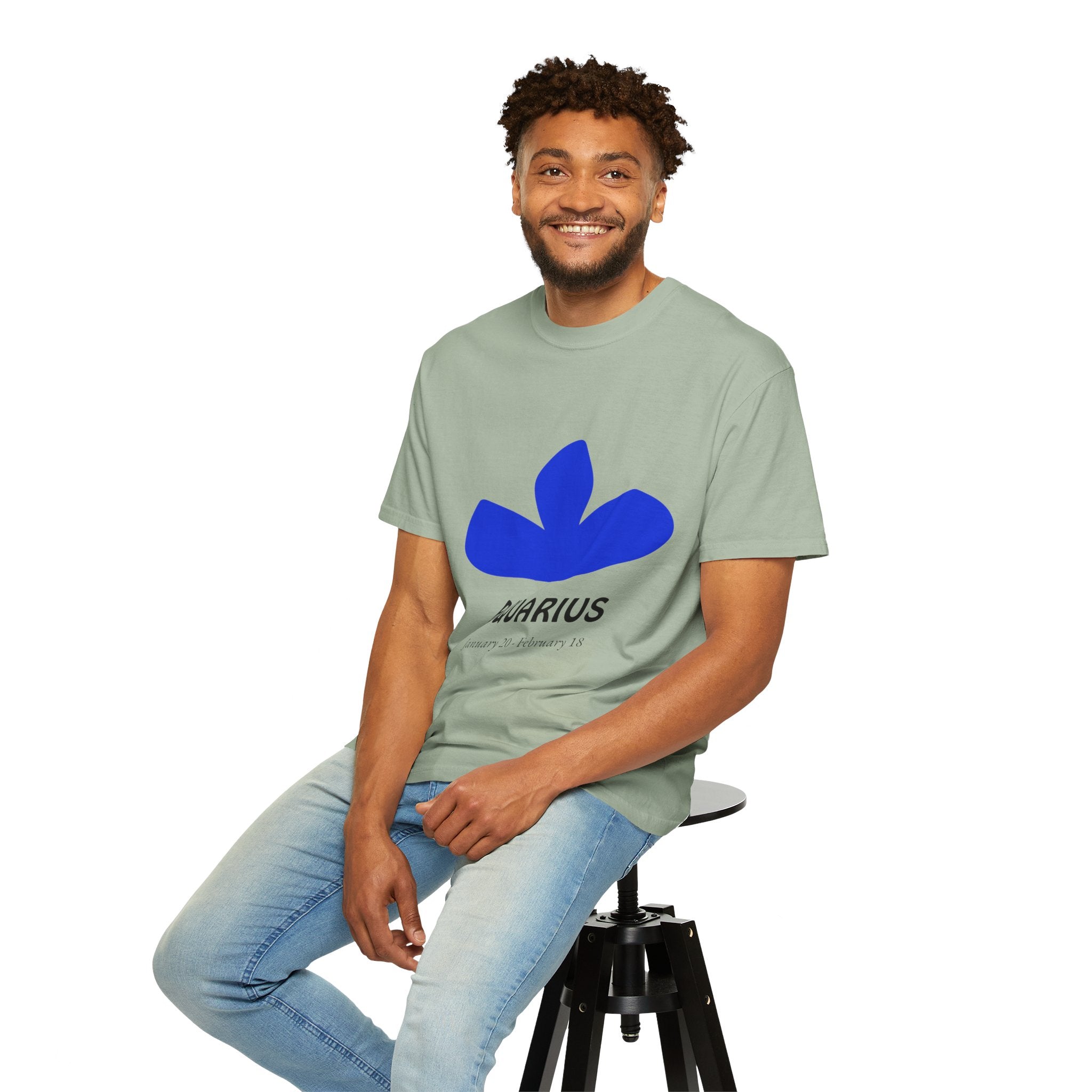 Aquarius Zodiac T-Shirt — Bold Blue Symbol, January 20–February 18 Astrology Tee