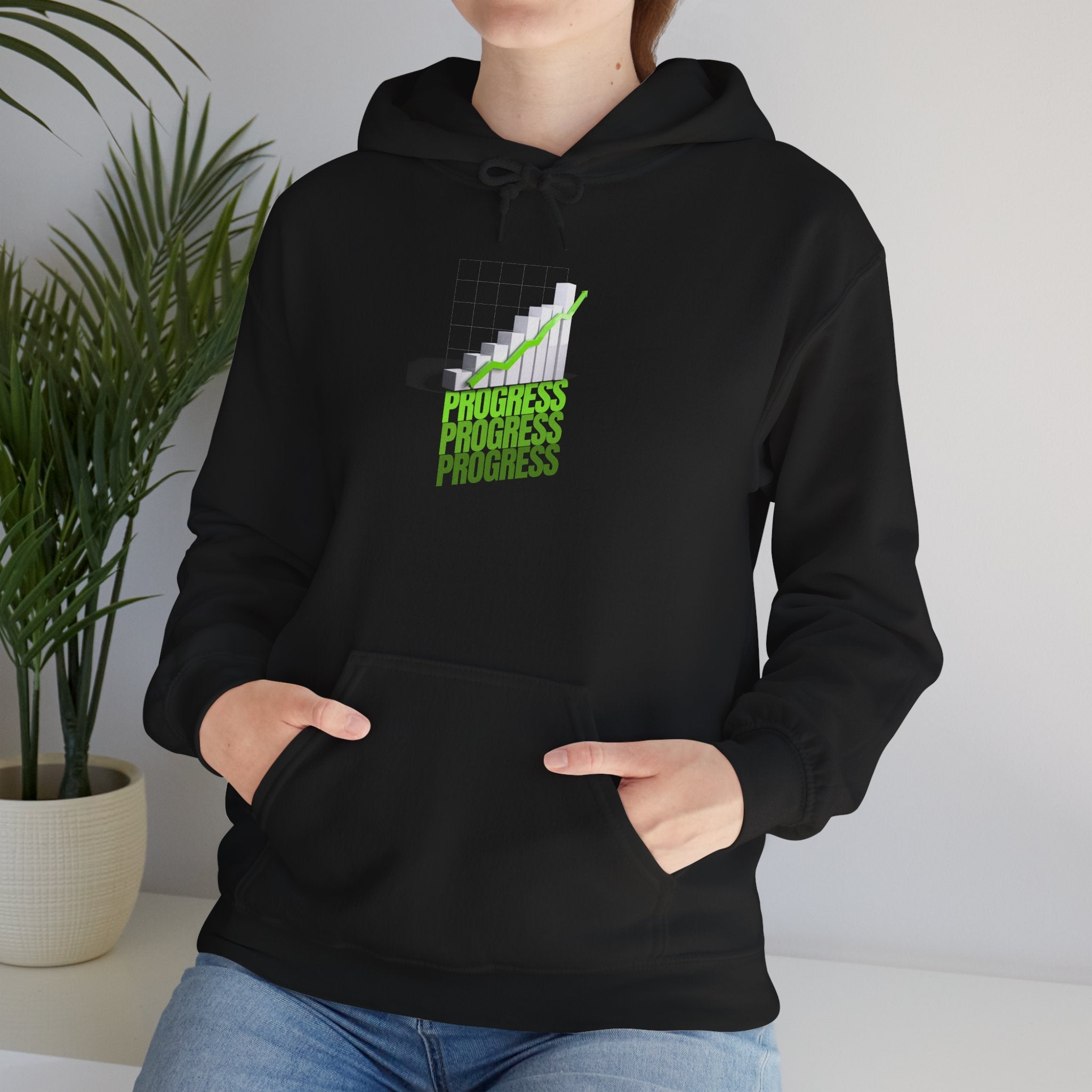 Progress Graphic Hoodie - Retro Staircase 'Progress' Text