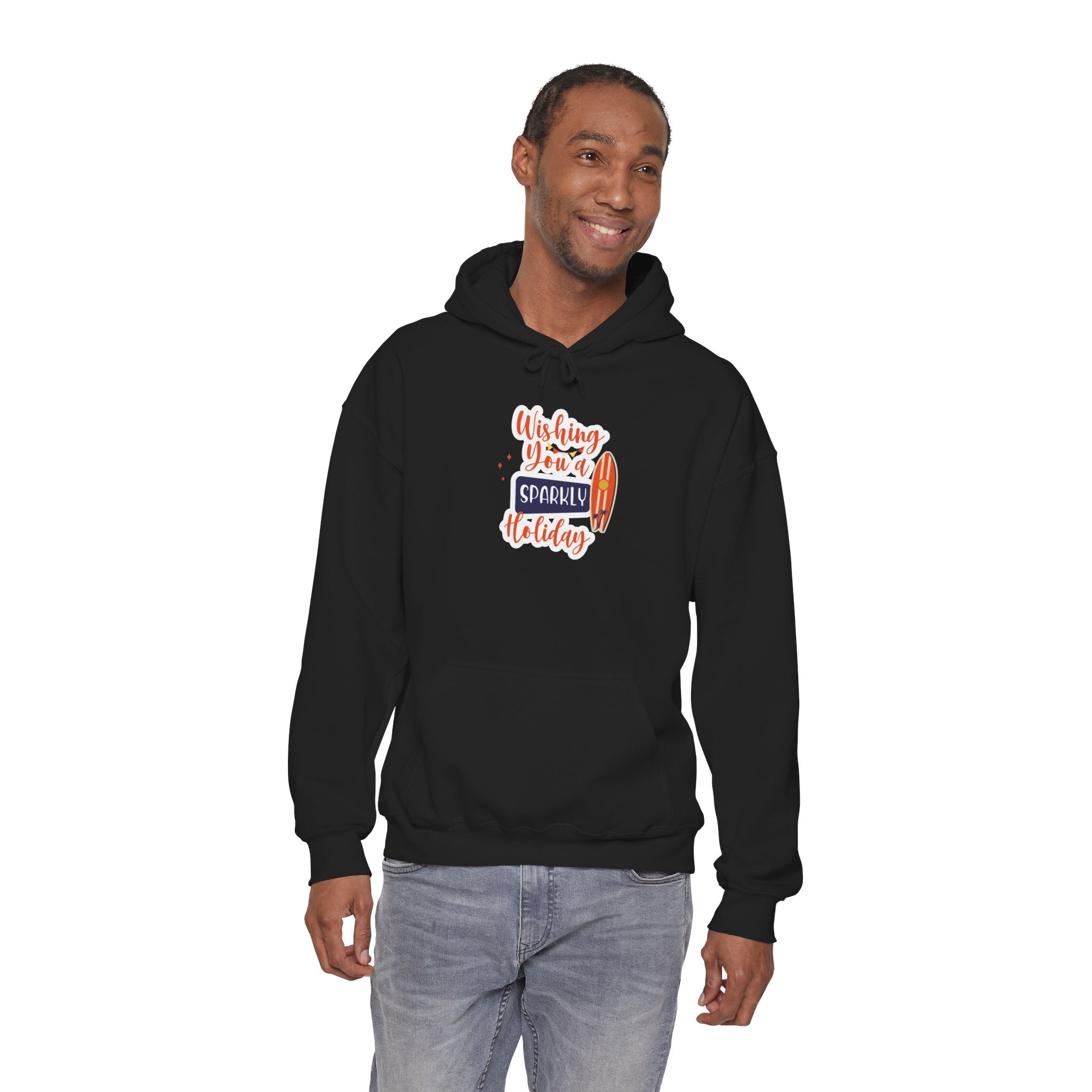 Holiday Surf Hoodie — "Wishing You a Sparkly Holiday" Tropical Christmas Sweatshirt