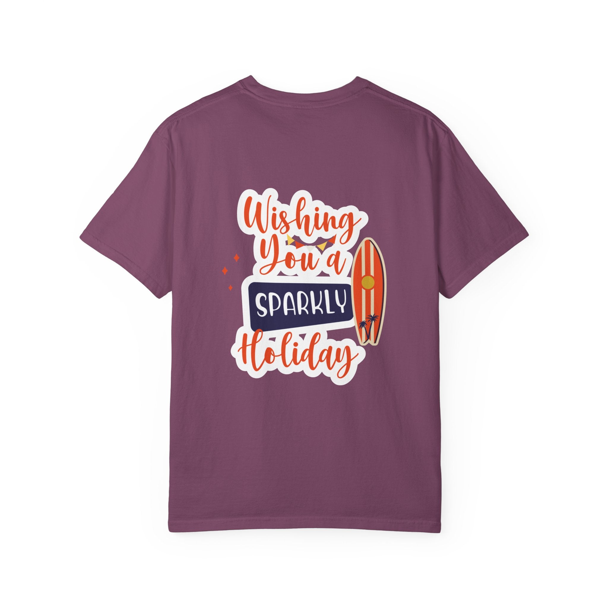 Holiday Surfboard T‑Shirt — "Wishing You a Sparkly Holiday" Beachy Christmas Tee