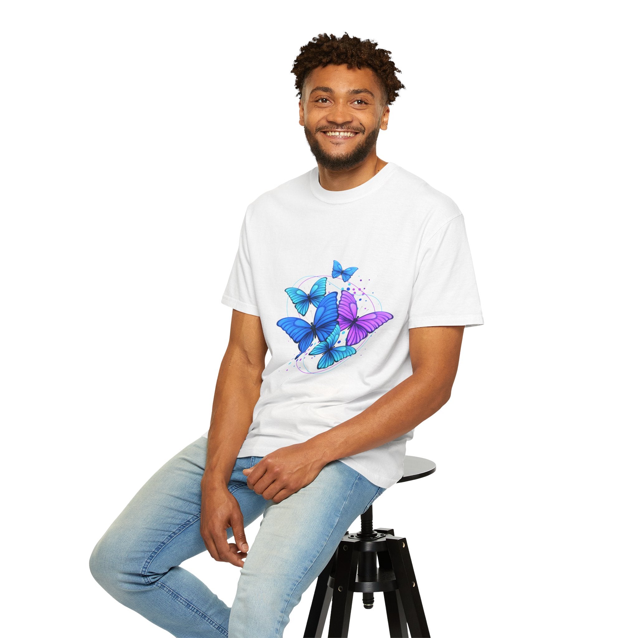 Butterfly Cluster T‑Shirt — Blue & Purple Wings Graphic Tee