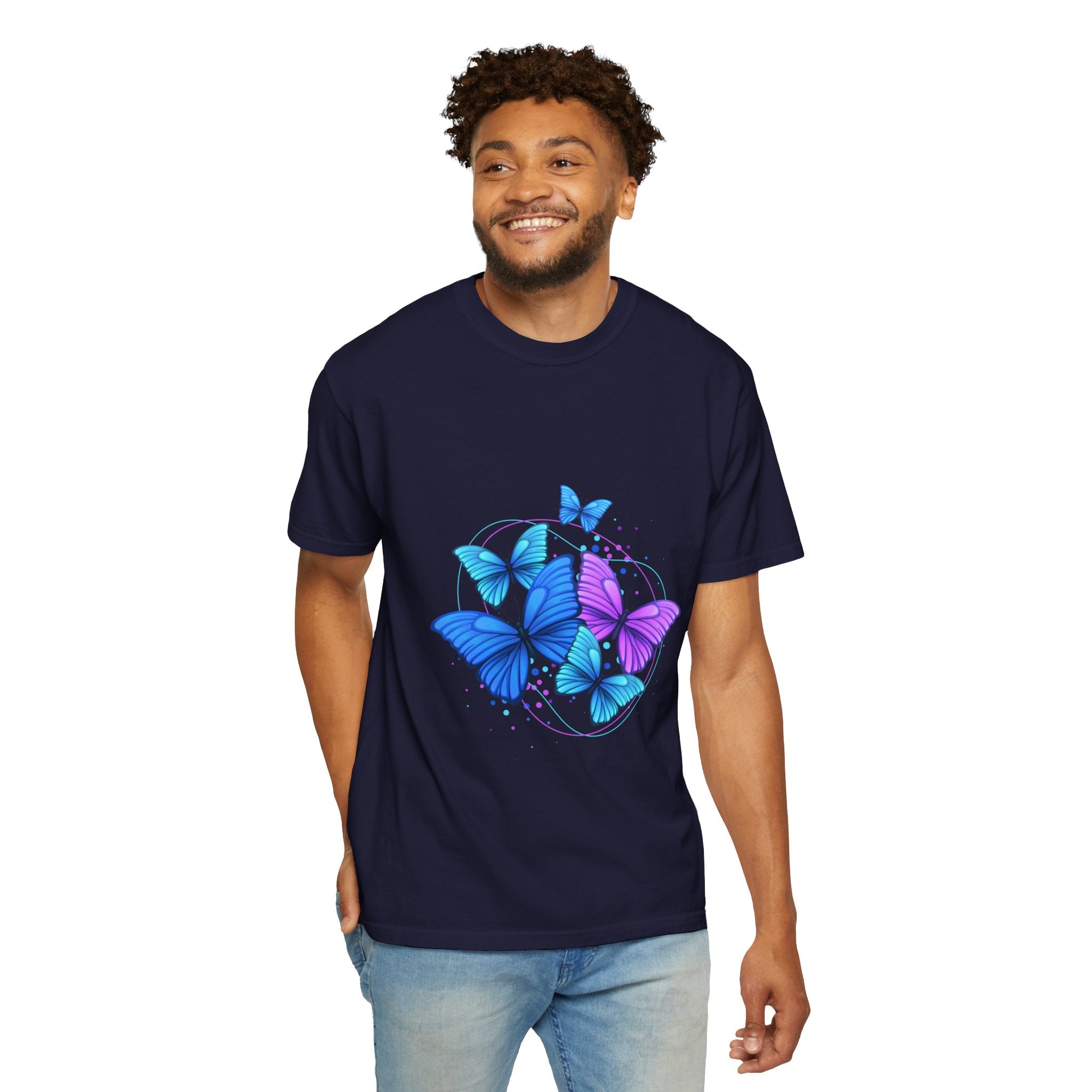 Butterfly Cluster T‑Shirt — Blue & Purple Wings Graphic Tee