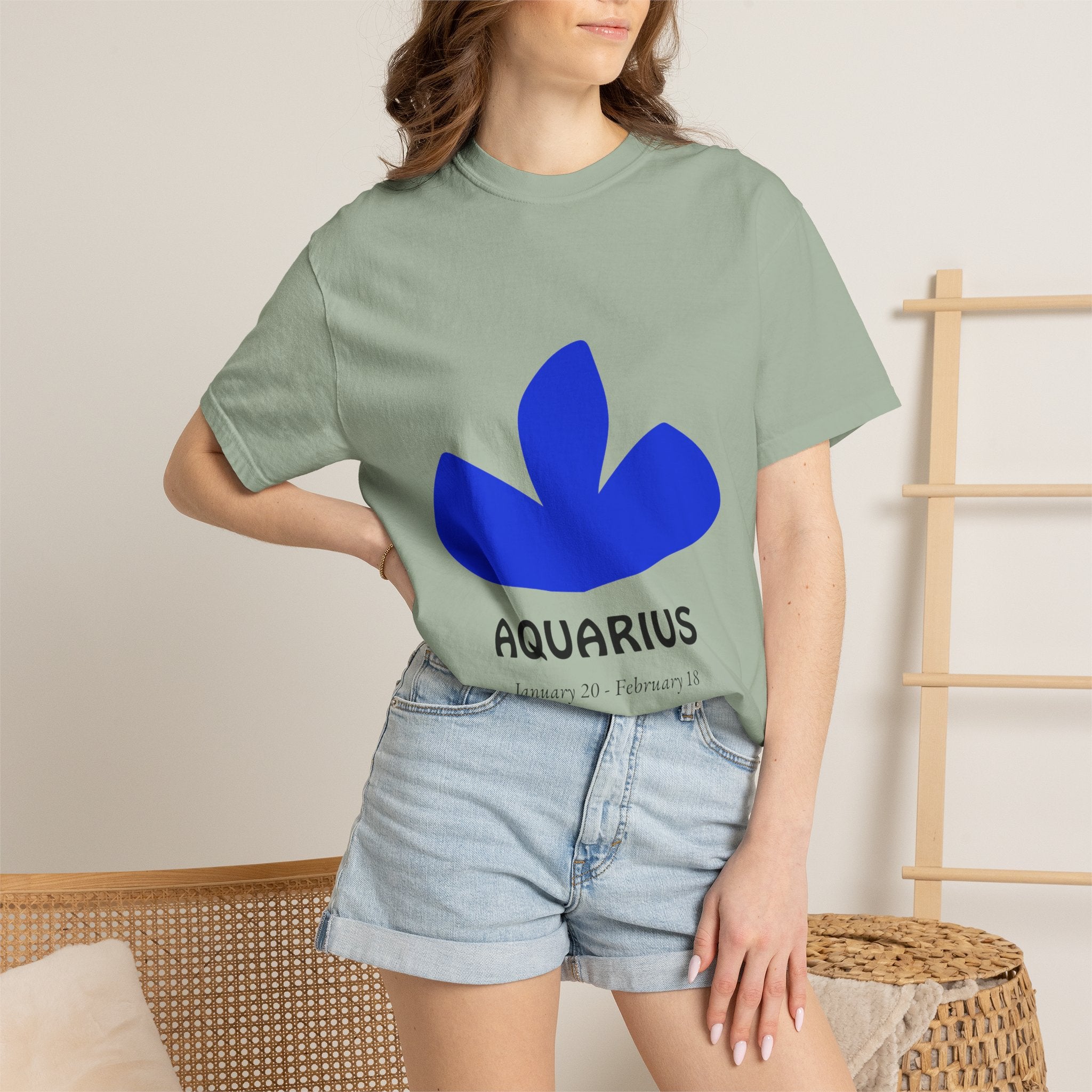 Aquarius Zodiac T-Shirt — Bold Blue Symbol, January 20–February 18 Astrology Tee