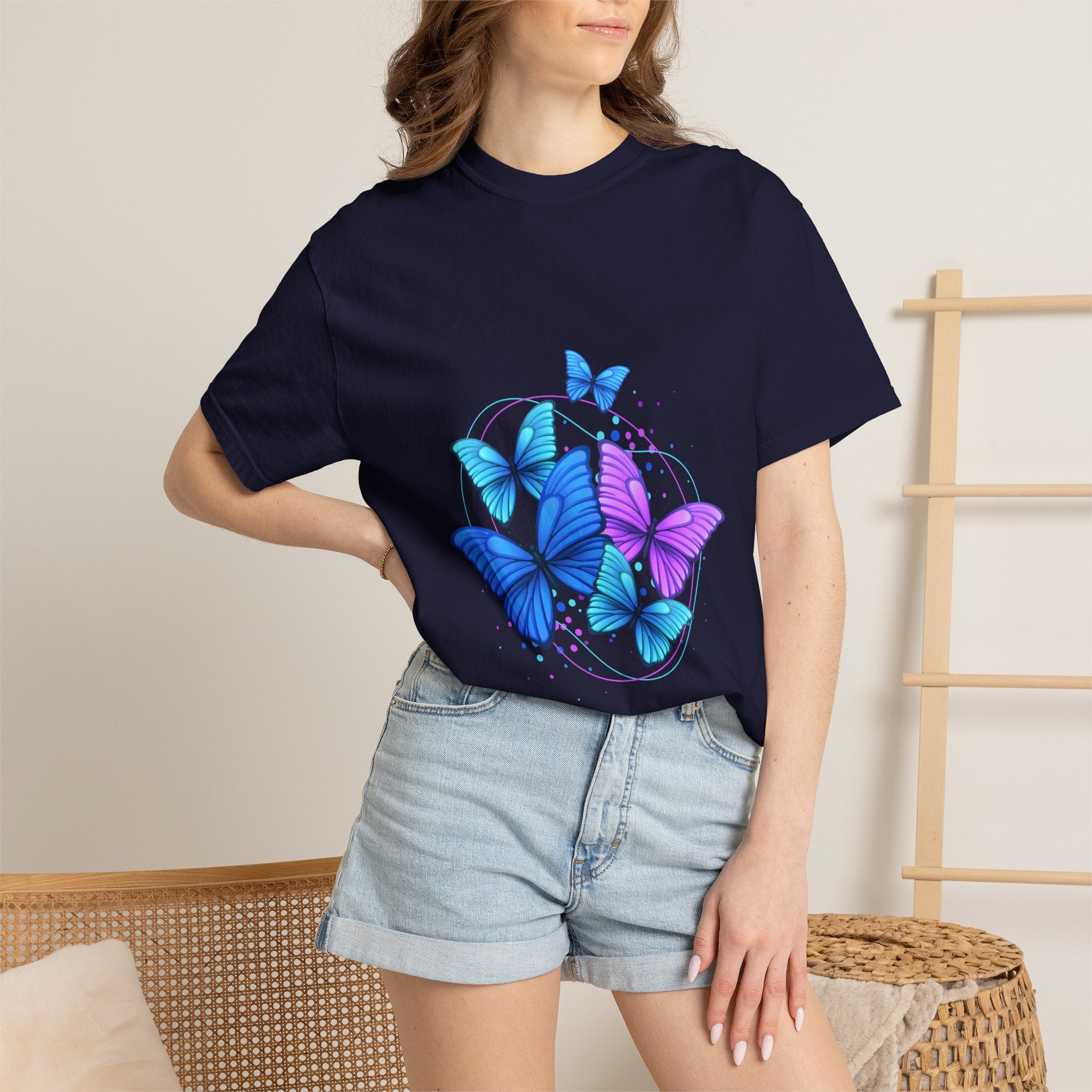 Butterfly Cluster T‑Shirt — Blue & Purple Wings Graphic Tee