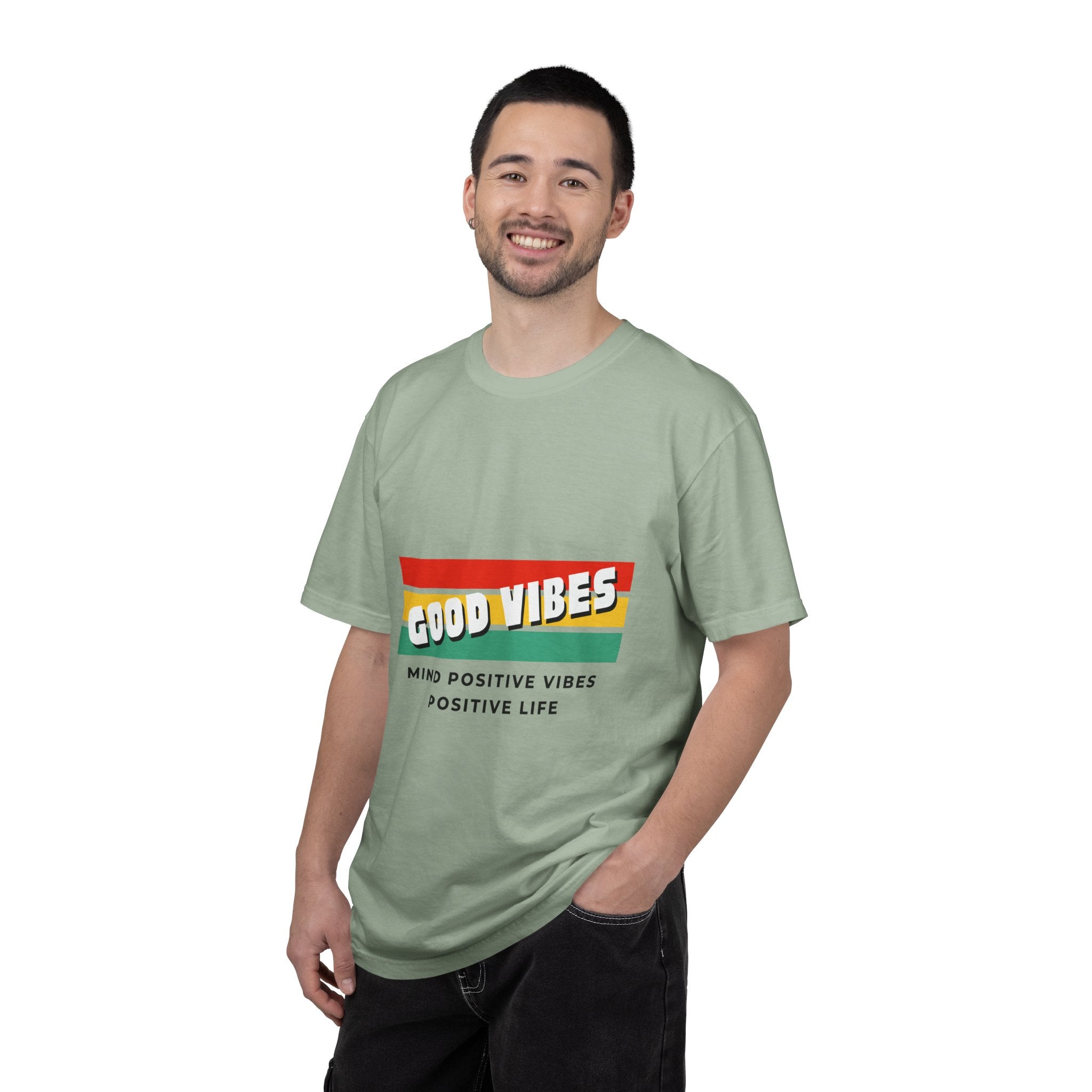 Good Vibes T-Shirt — Retro Stripes “Mind Positive Vibes, Positive Life”
