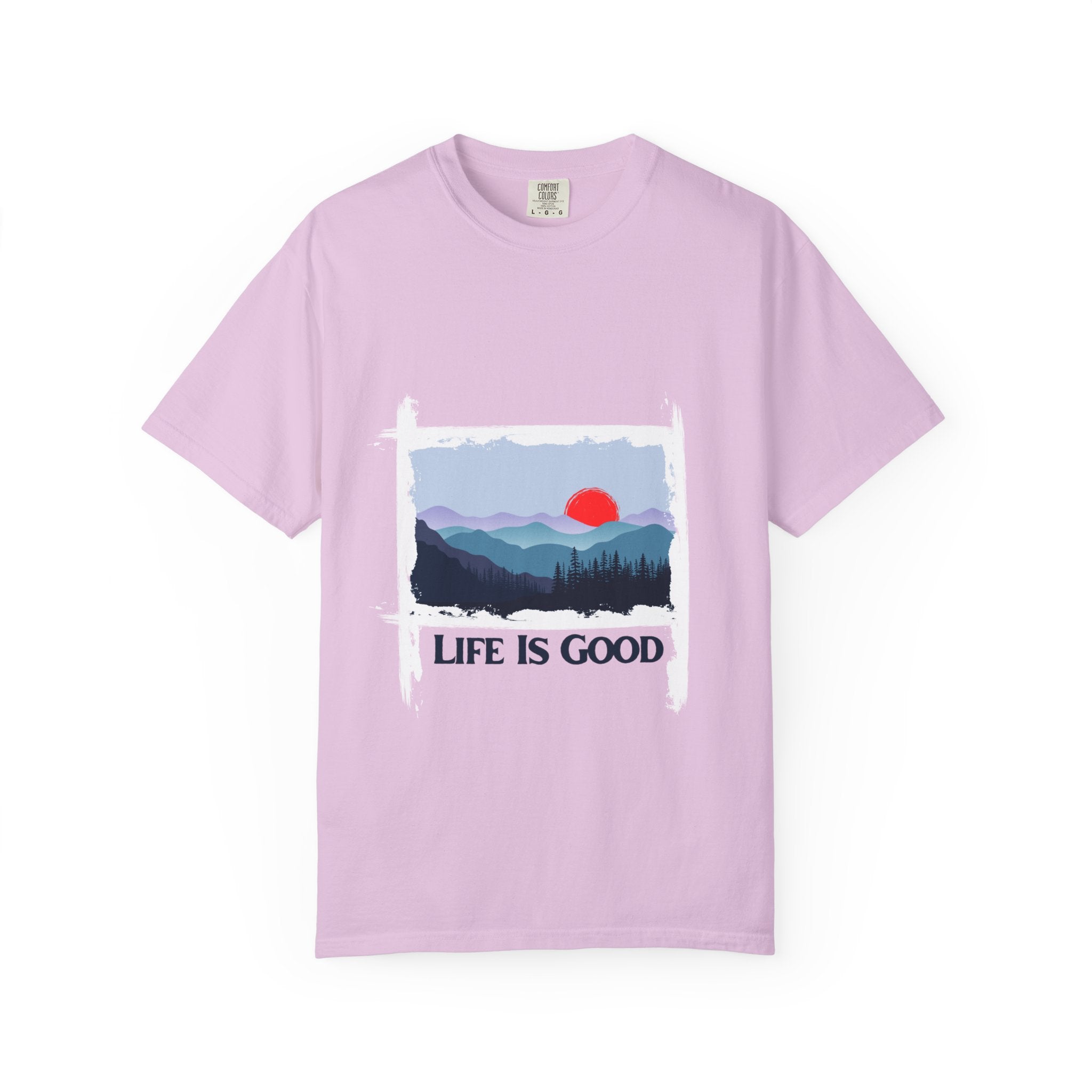 Life Is Good Mountain T-Shirt — Scenic Sunrise Graphic Tee