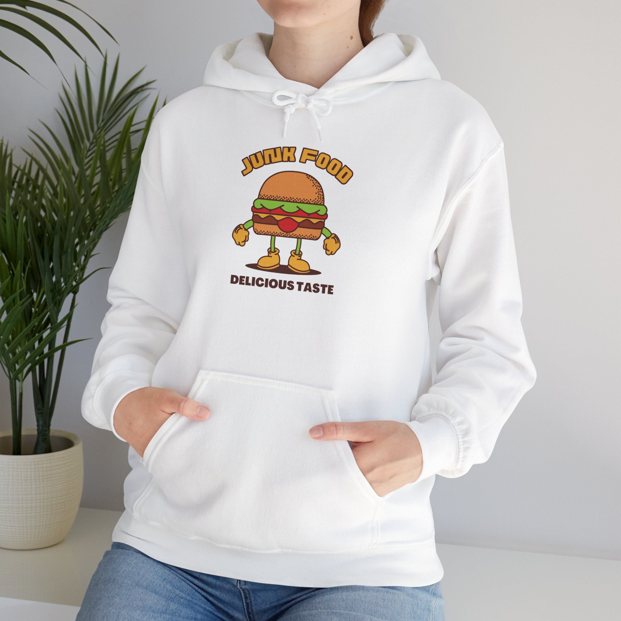 Burger Cartoon Hoodie - "Junk Food Delicious Taste" Funny Food Lover Pullover