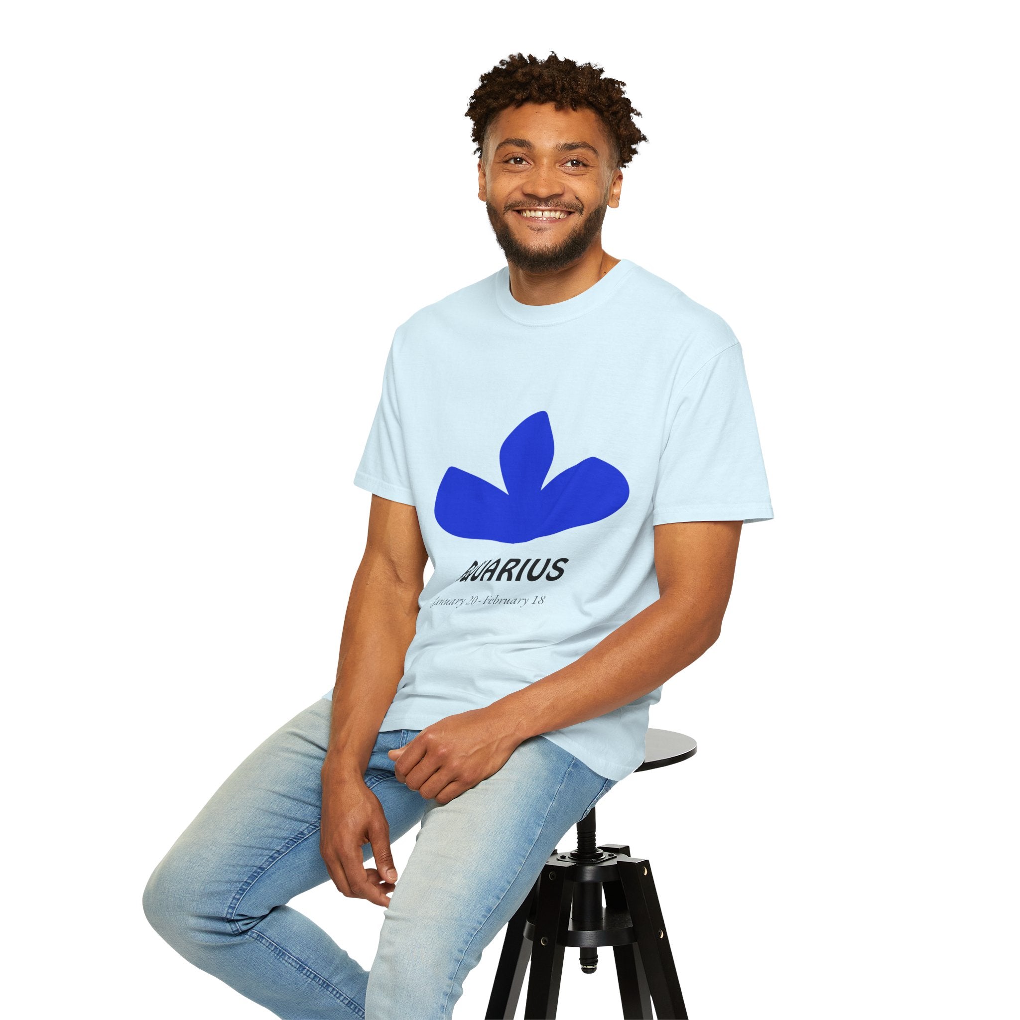 Aquarius Zodiac T-Shirt — Bold Blue Symbol, January 20–February 18 Astrology Tee