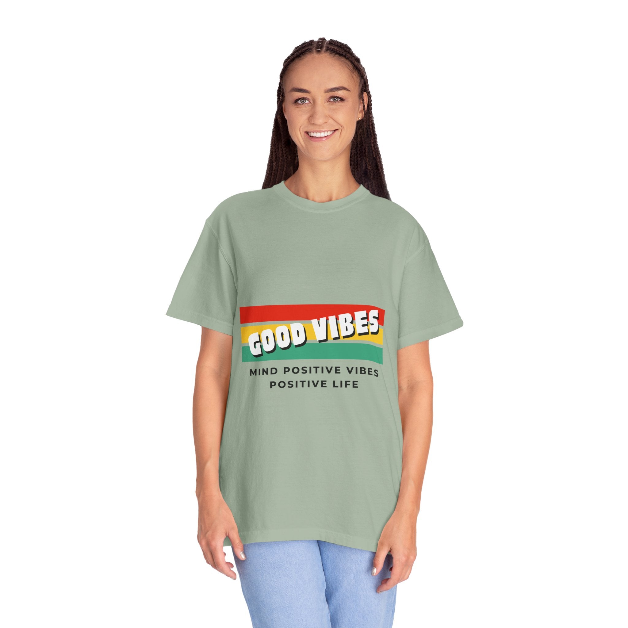 Good Vibes T-Shirt — Retro Stripes “Mind Positive Vibes, Positive Life”