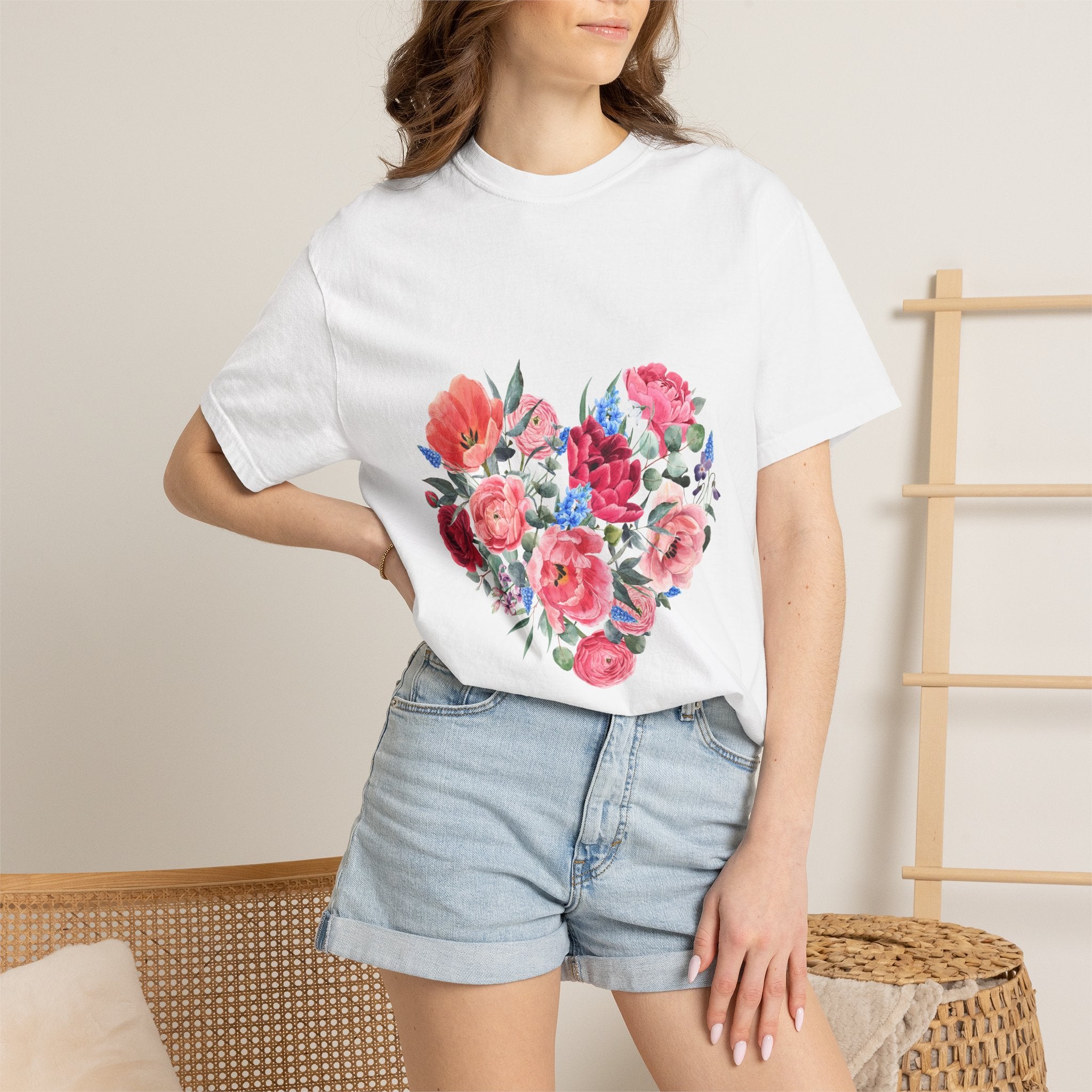 Floral Heart T-Shirt – Watercolor Rose Heart Graphic Tee (Valentine’s Day, Mother's Day)