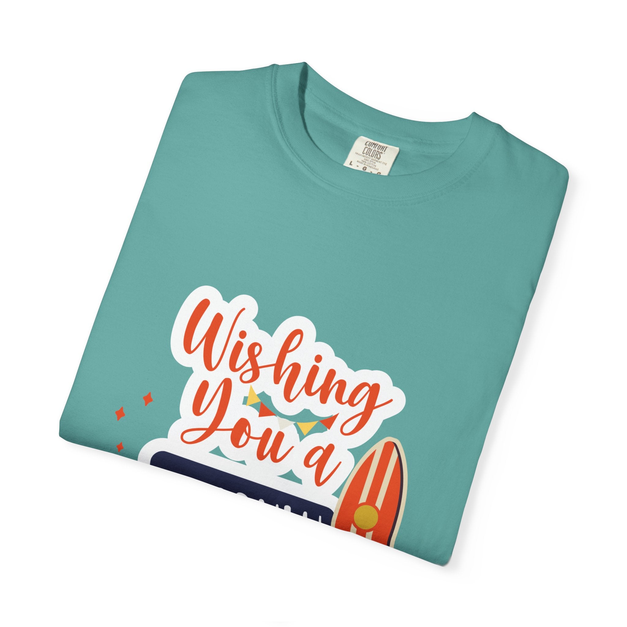 Holiday Surfboard T‑Shirt — "Wishing You a Sparkly Holiday" Beachy Christmas Tee