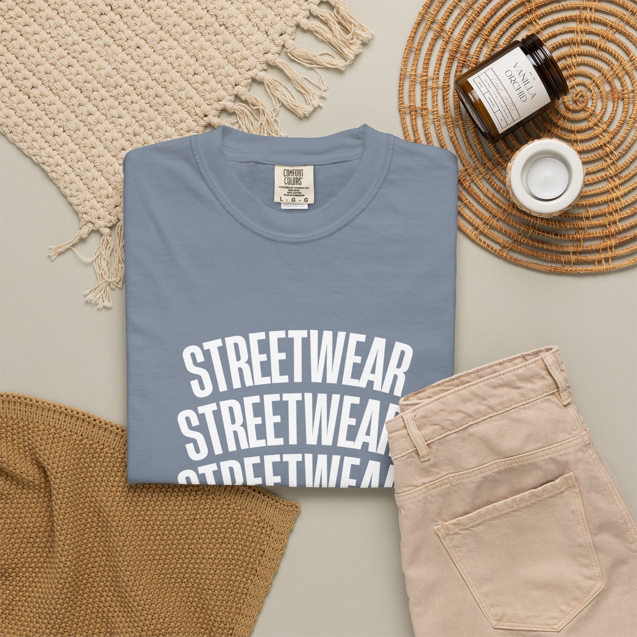 Streetwear Panther T‑Shirt — Graphic Garment-Dyed Tee with 'STREETWEAR' Text & Barcode