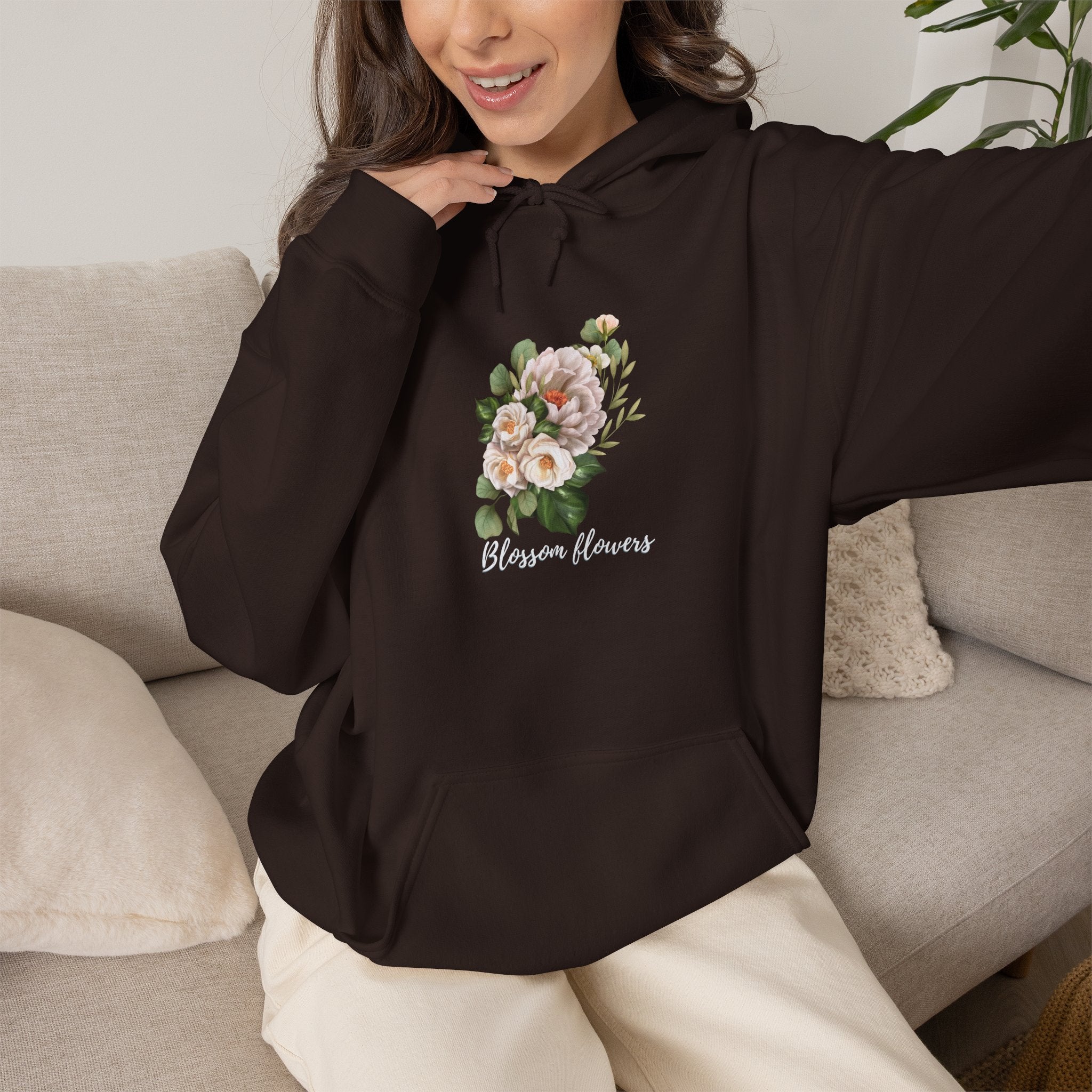 Floral 'Blossom Flowers' Hoodie – Soft Vintage Rose Graphic