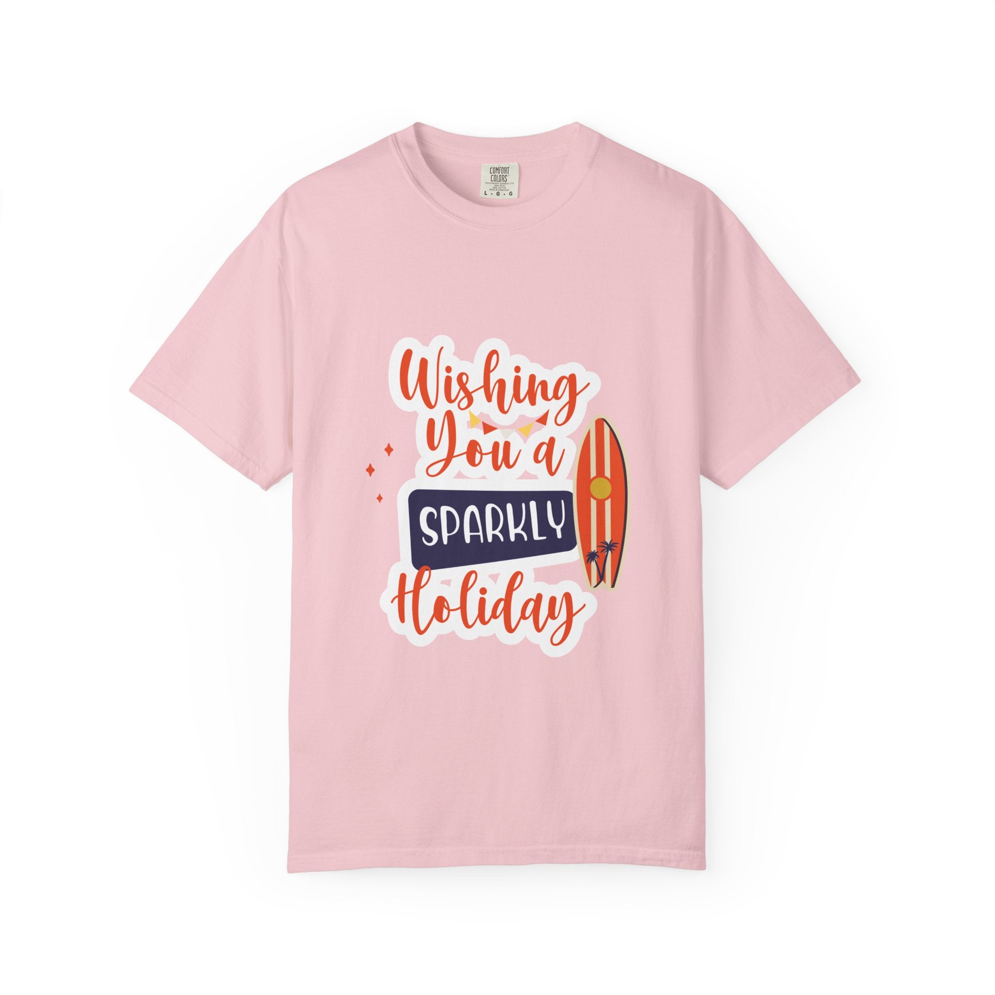 Holiday Surfboard T‑Shirt — "Wishing You a Sparkly Holiday" Beachy Christmas Tee