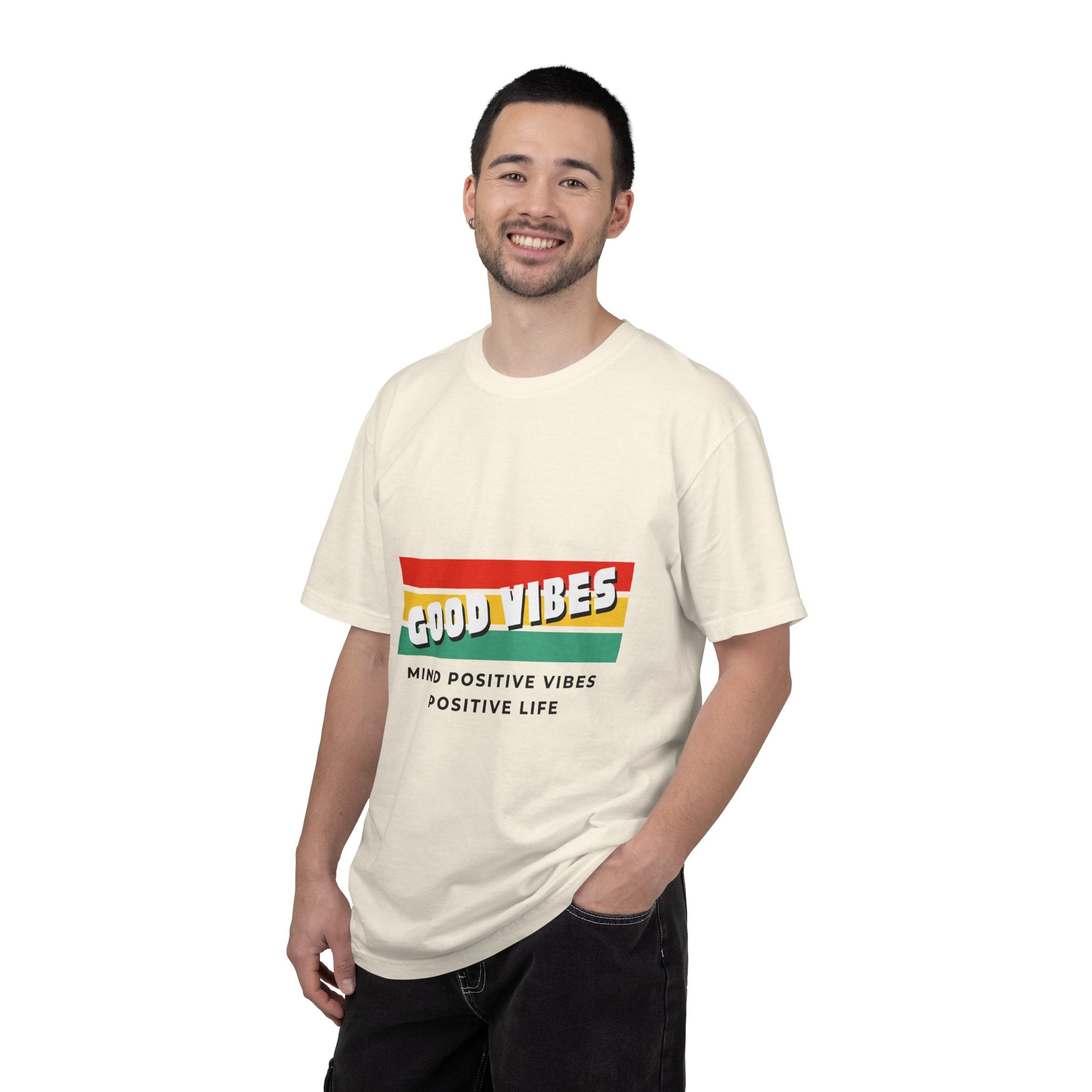 Good Vibes T-Shirt — Retro Stripes “Mind Positive Vibes, Positive Life”