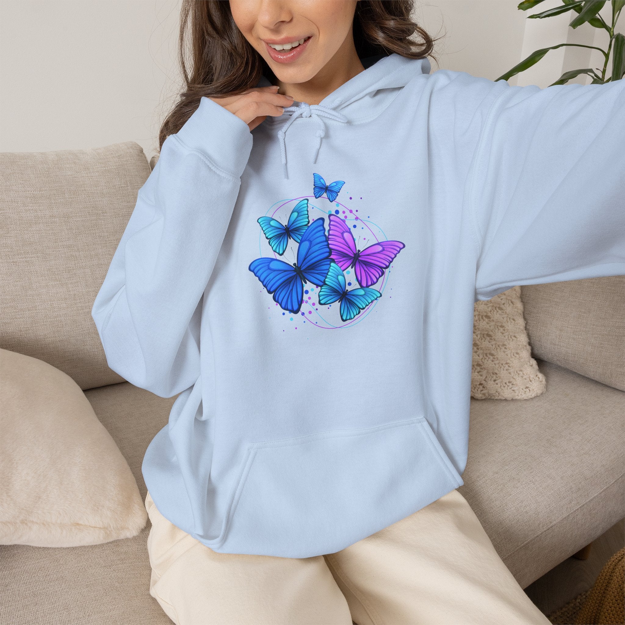 Butterfly Cluster Hoodie – Blue & Purple Butterfly Graphic Sweatshirt