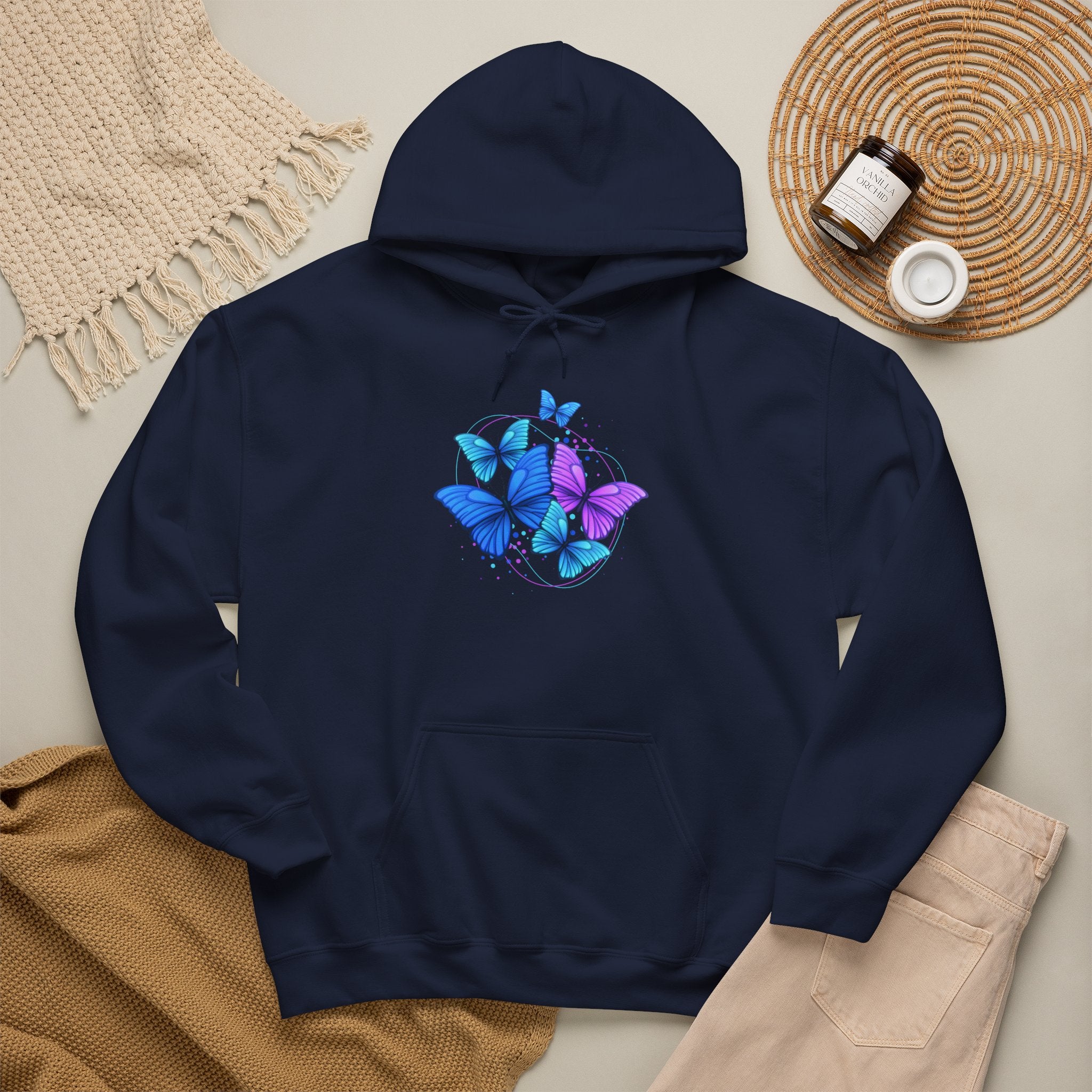 Butterfly Cluster Hoodie – Blue & Purple Butterfly Graphic Sweatshirt