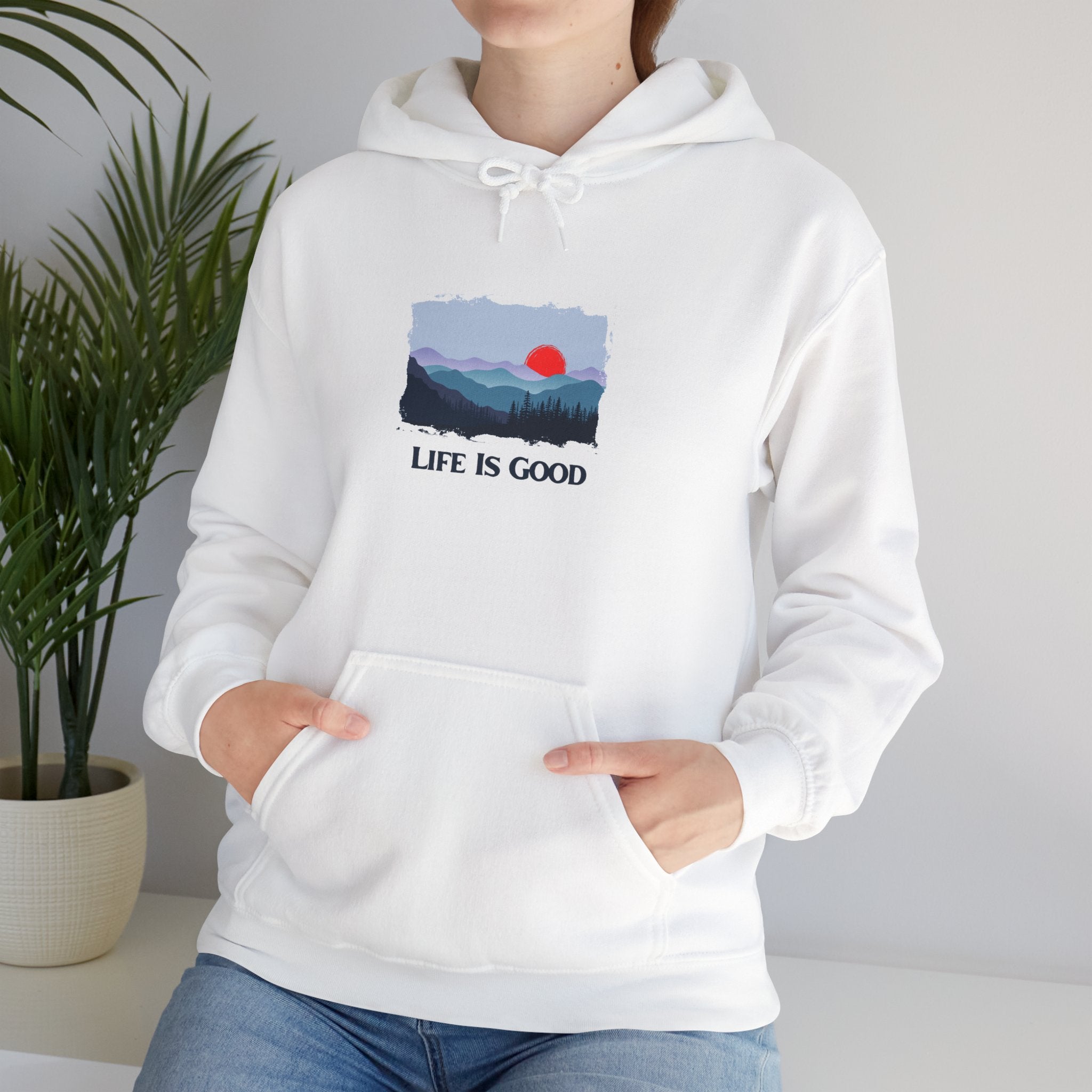 Hoodie - 'Life Is Good' Mountain Sunrise Graphic Hoodie