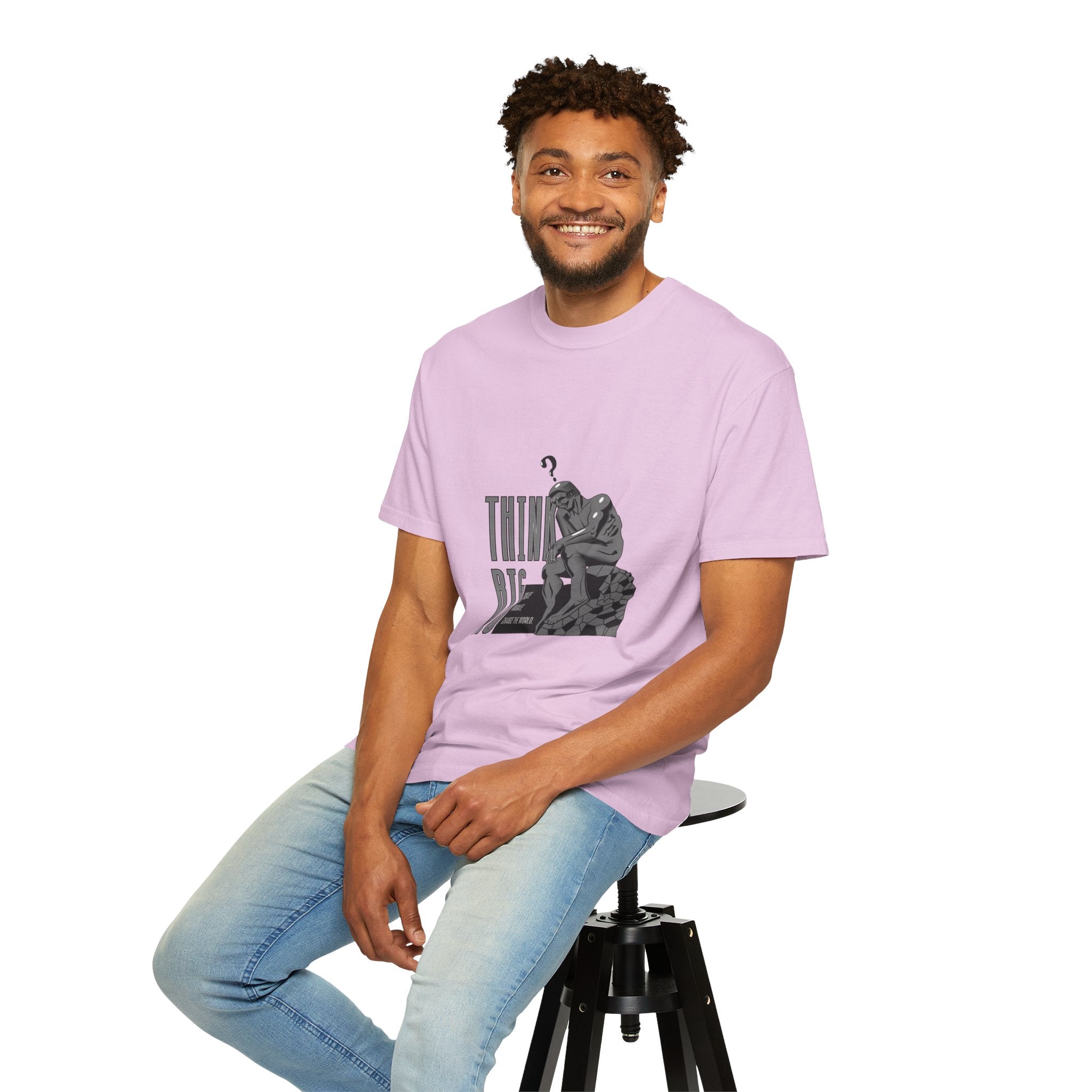Think Big T-Shirt — Motivational Graphic Tee with Thinking Man Design
