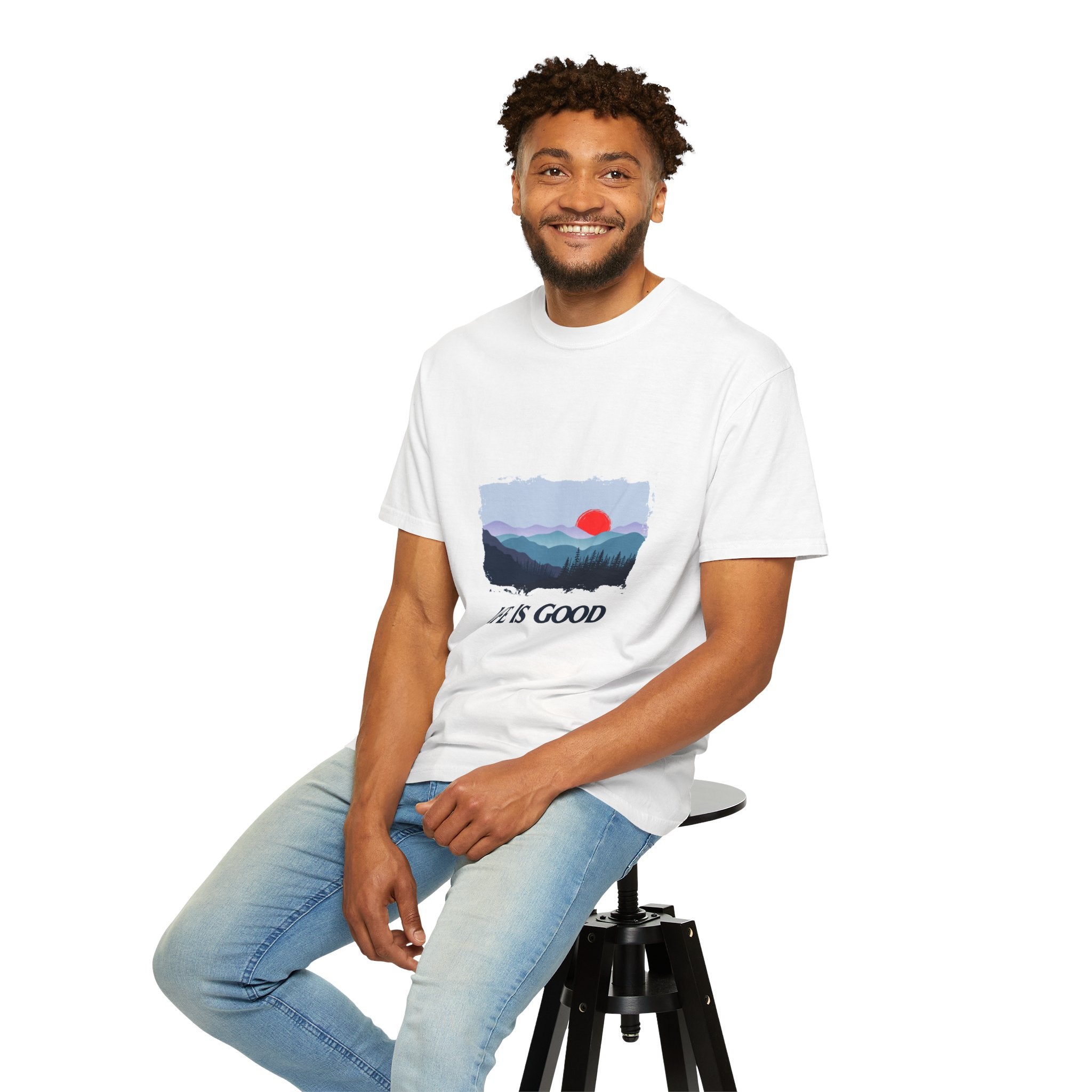 Life Is Good Mountain T-Shirt — Scenic Sunrise Graphic Tee