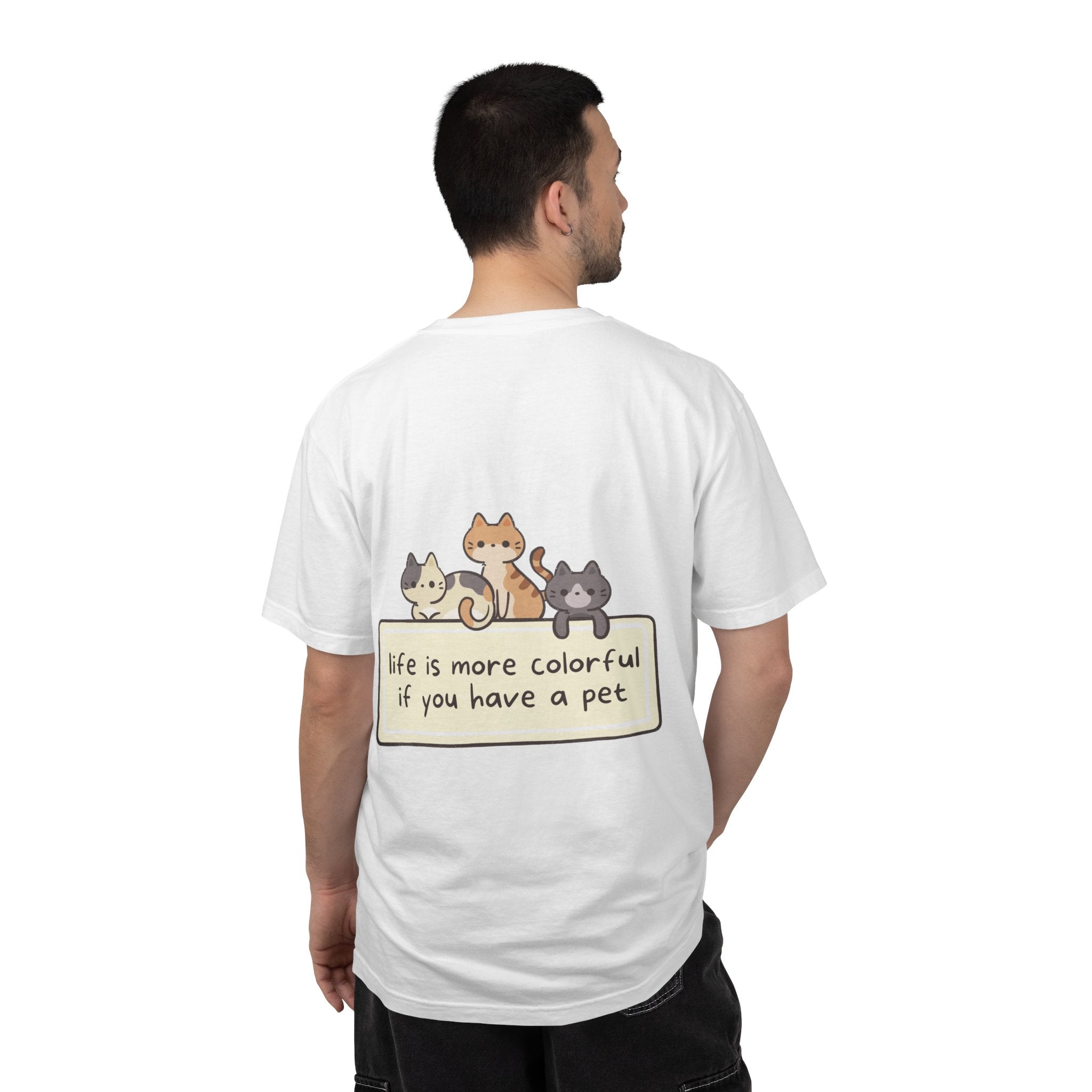 Pet Lover T-Shirt — "Life is More Colorful if You Have a Pet" Cute Cat Illustration